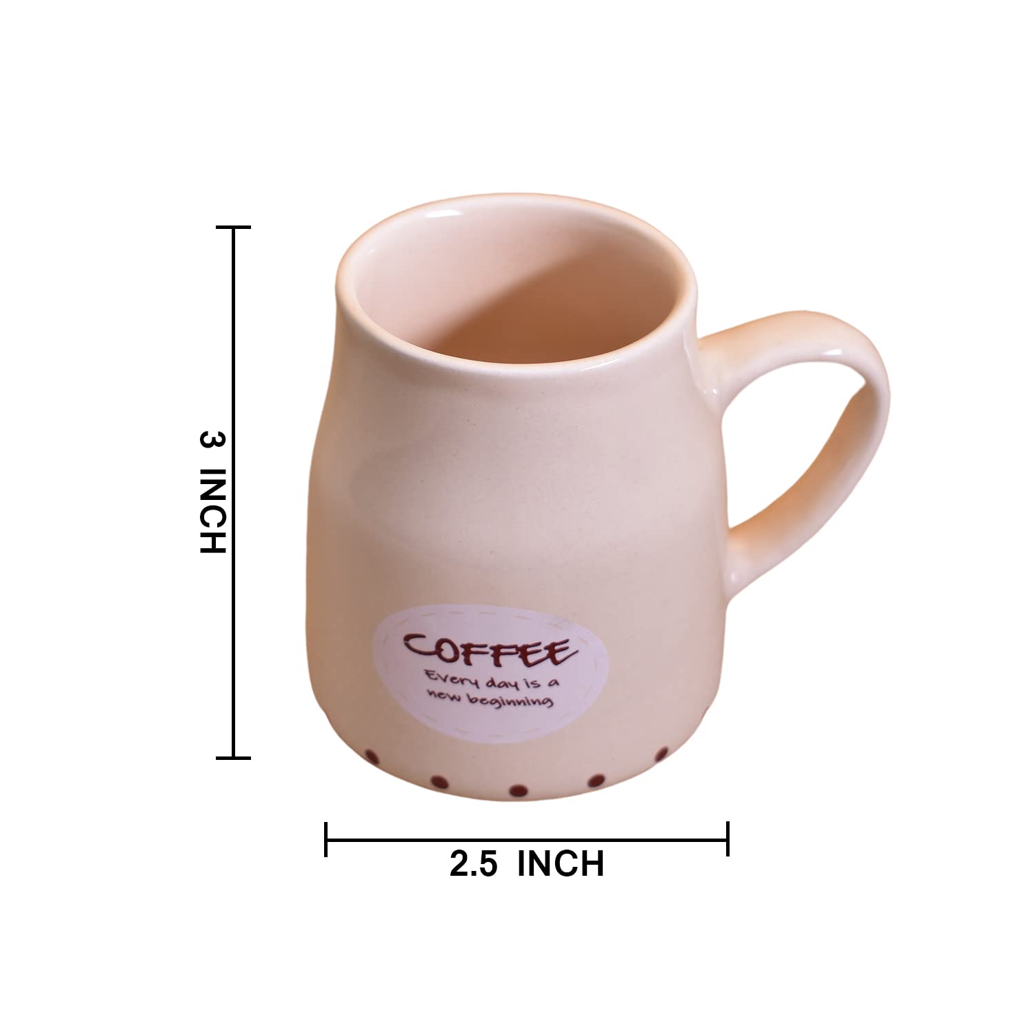 Kunhar Ceramic Tea Cups, Coffee Cups - 6 Pieces, Wheat, 160 Ml