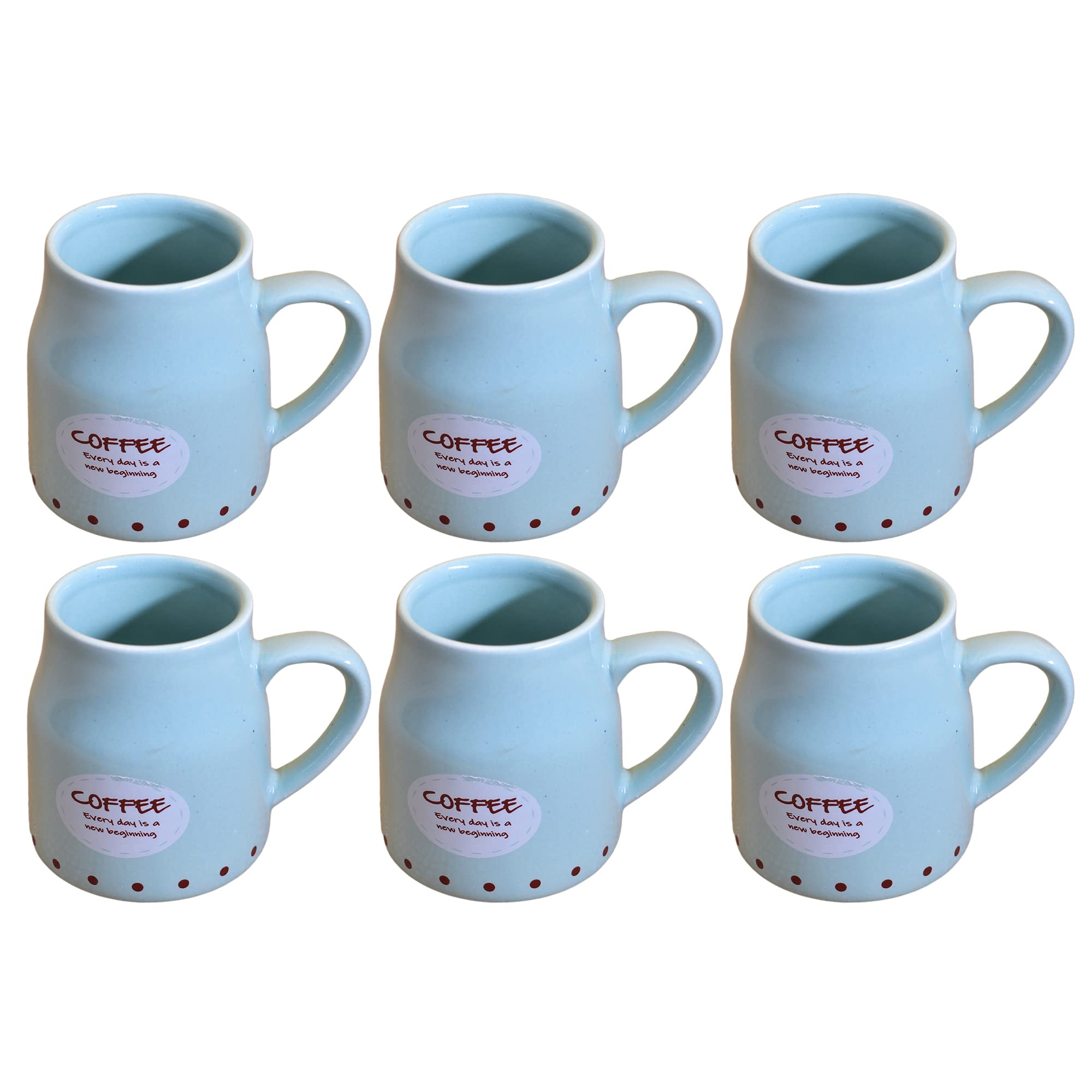 Kunhar Ceramic Tea Cups, Coffee Cups - 6 Pieces, Blue Hosta, 160 Ml