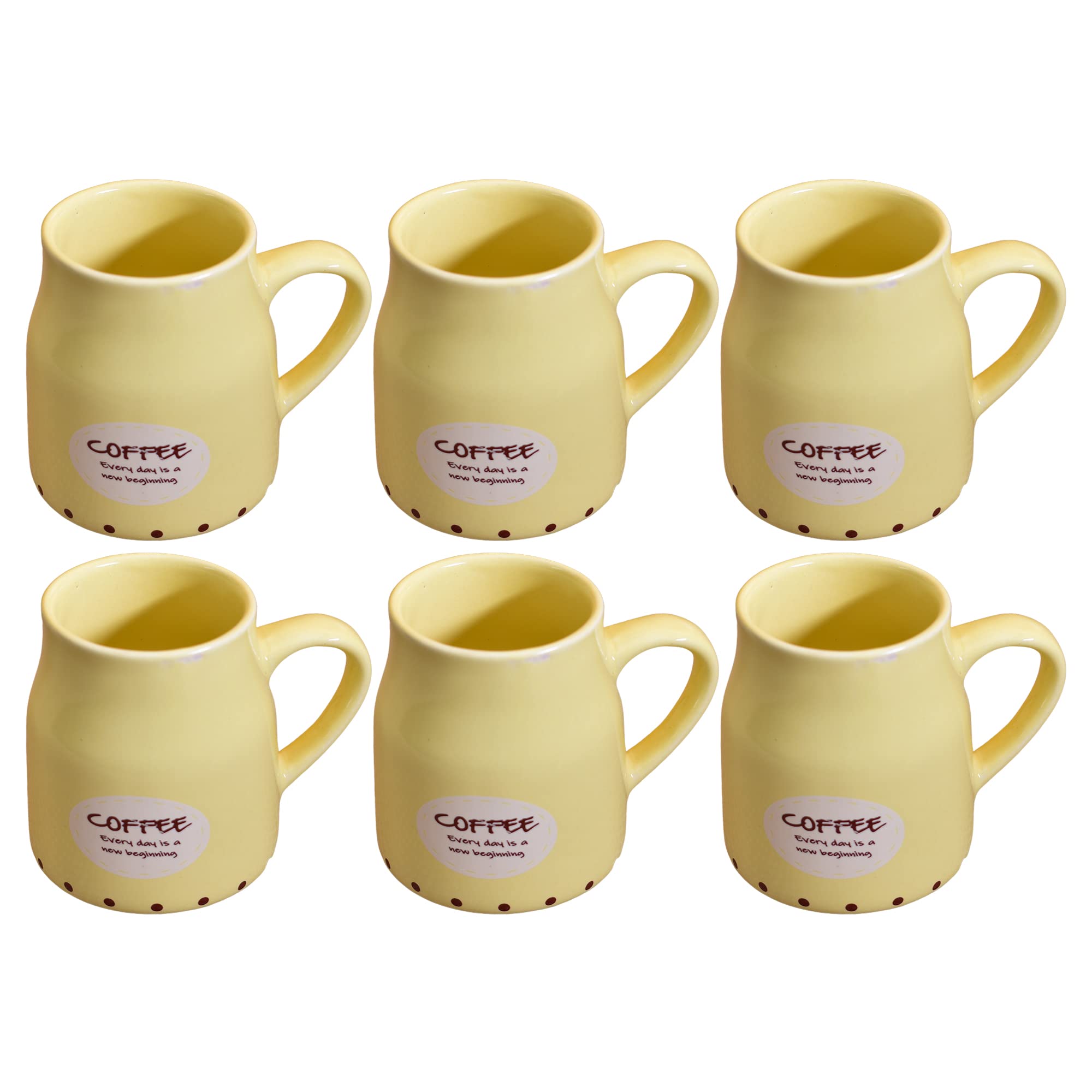 Kunhar Ceramic Tea Cups, Coffee Cups - 6 Pieces, Yellow, 160 Ml