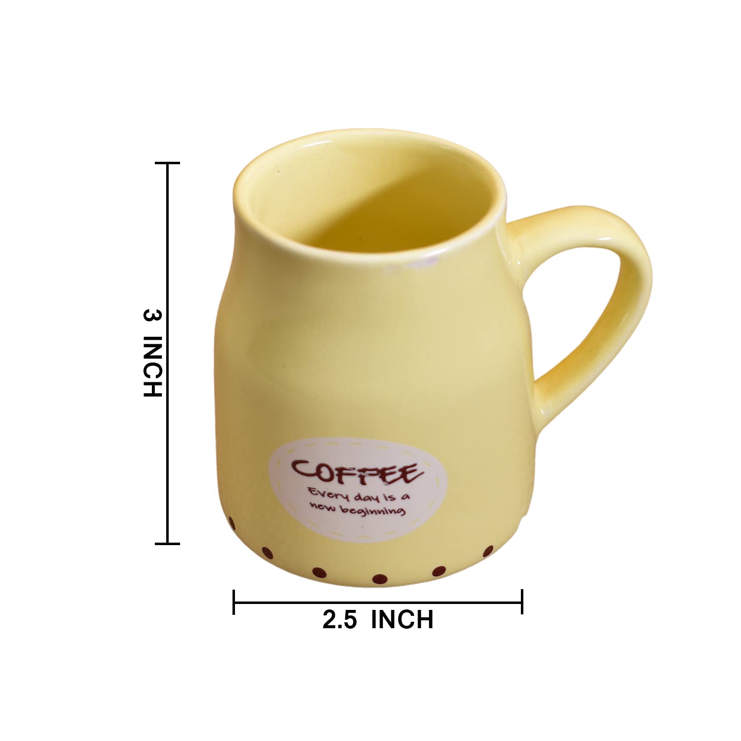Kunhar Ceramic Tea Cups, Coffee Cups - 6 Pieces, Yellow, 160 Ml