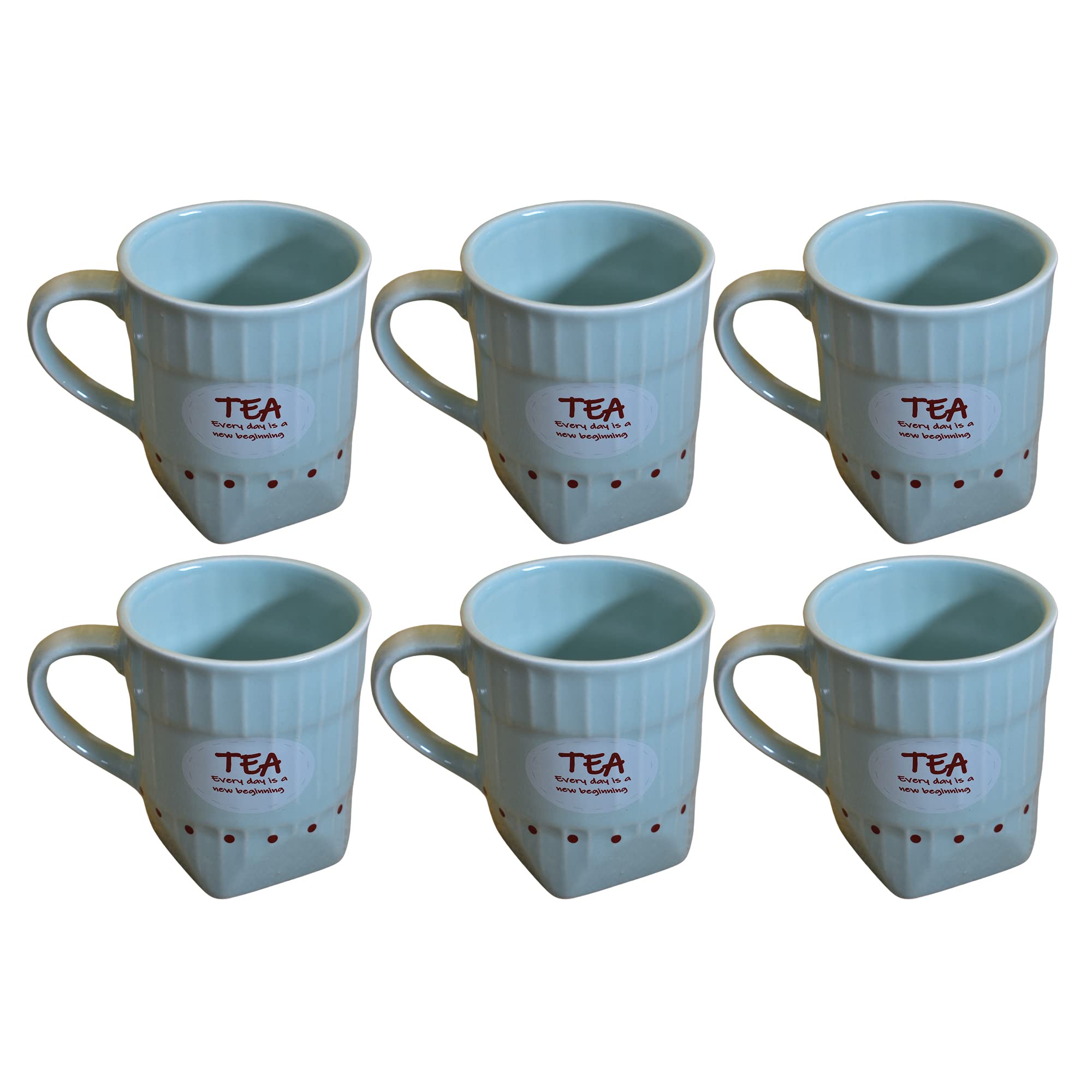 Kunhar Ceramic Tea Cups, Coffee Cups - 6 Pieces, Blue Hosta, 150 ml