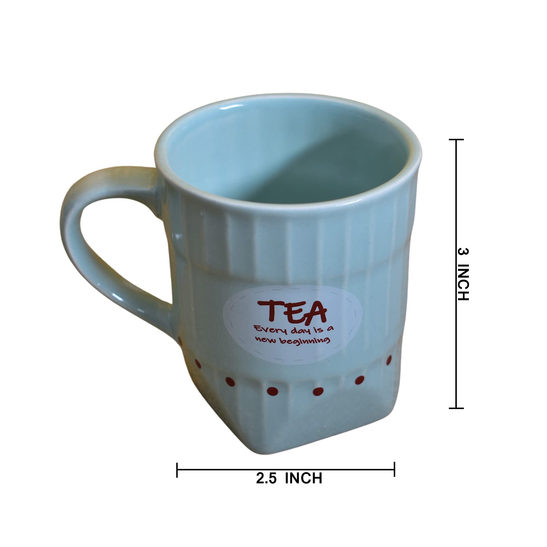 Kunhar Ceramic Tea Cups, Coffee Cups - 6 Pieces, Blue Hosta, 150 ml