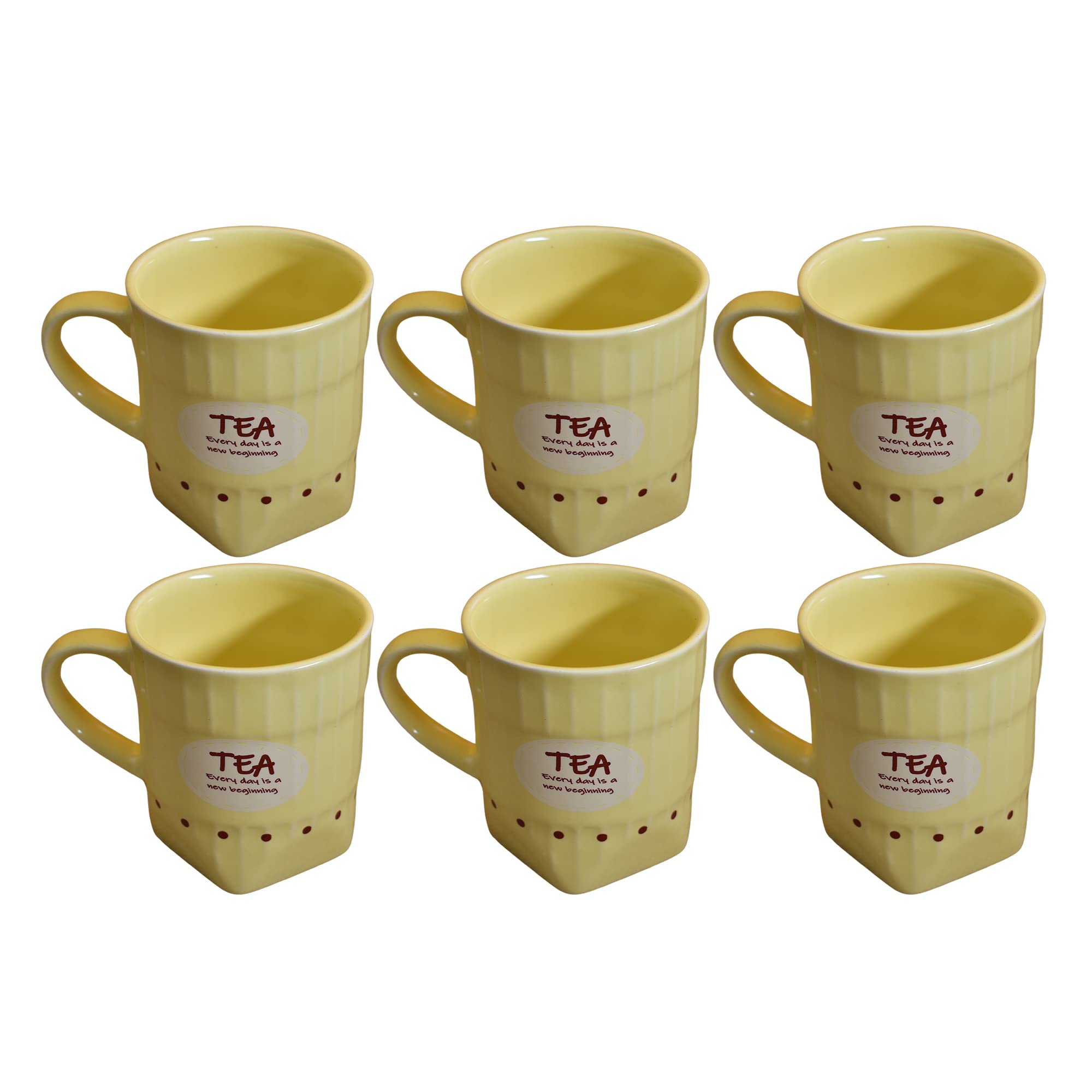 Kunhar Ceramic Tea Cups, Coffee Cups - 6 Pieces, Yellow, 150 ml