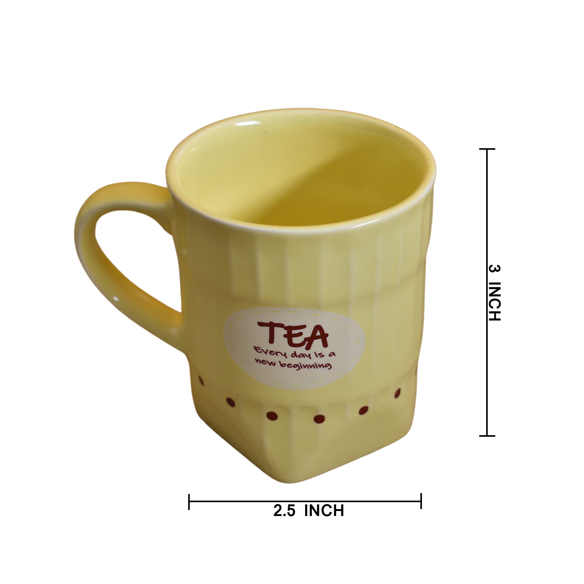Kunhar Ceramic Tea Cups, Coffee Cups - 6 Pieces, Yellow, 150 ml