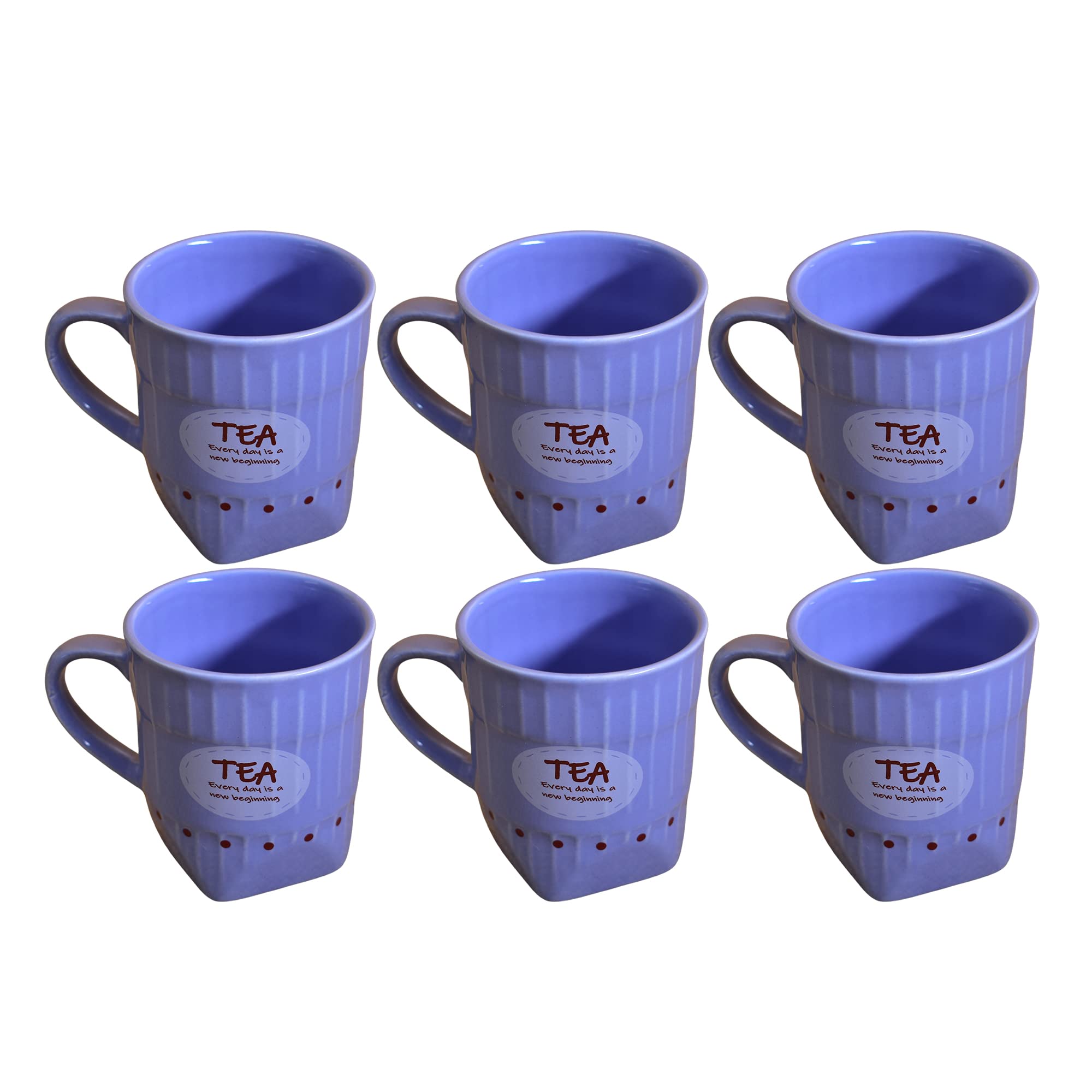 Kunhar Ceramic Tea Cups, Coffee Cups - 6 Pieces, Soft Blue, 150 ml