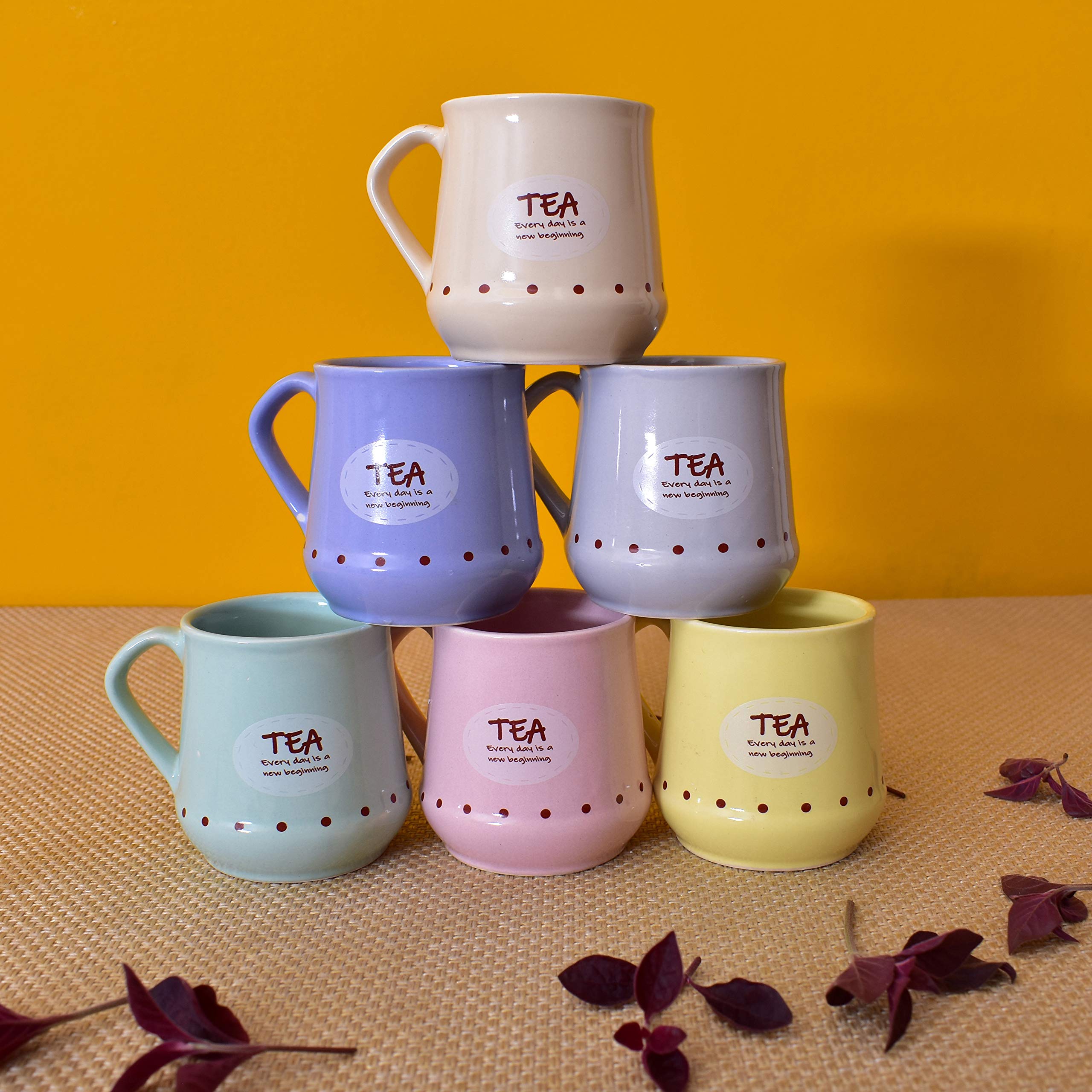 Kunhar Ceramic Coffee Mugs, Tea Cups - 6 Pieces, Multicolor, 180 ml