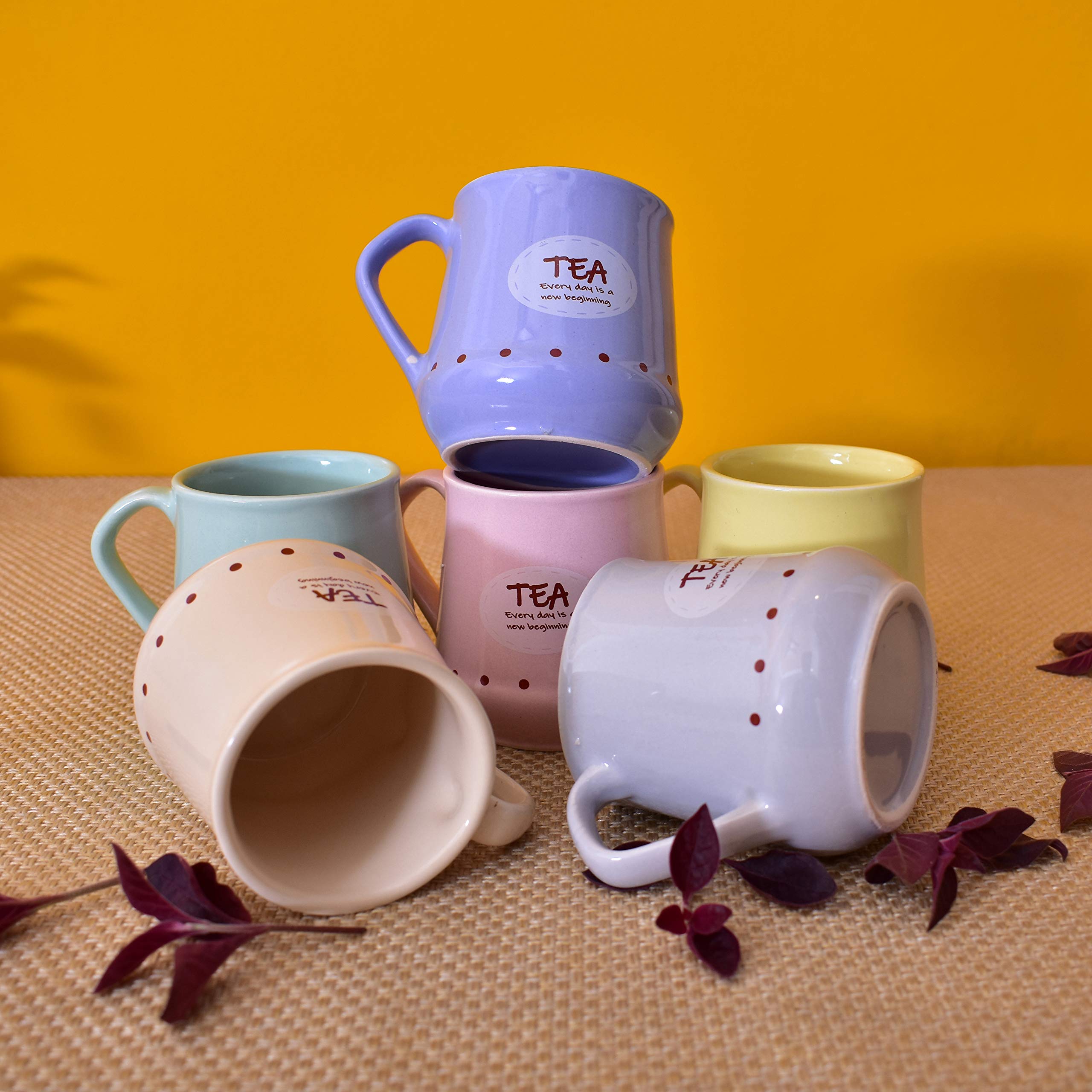 Kunhar Ceramic Coffee Mugs, Tea Cups - 6 Pieces, Multicolor, 180 ml