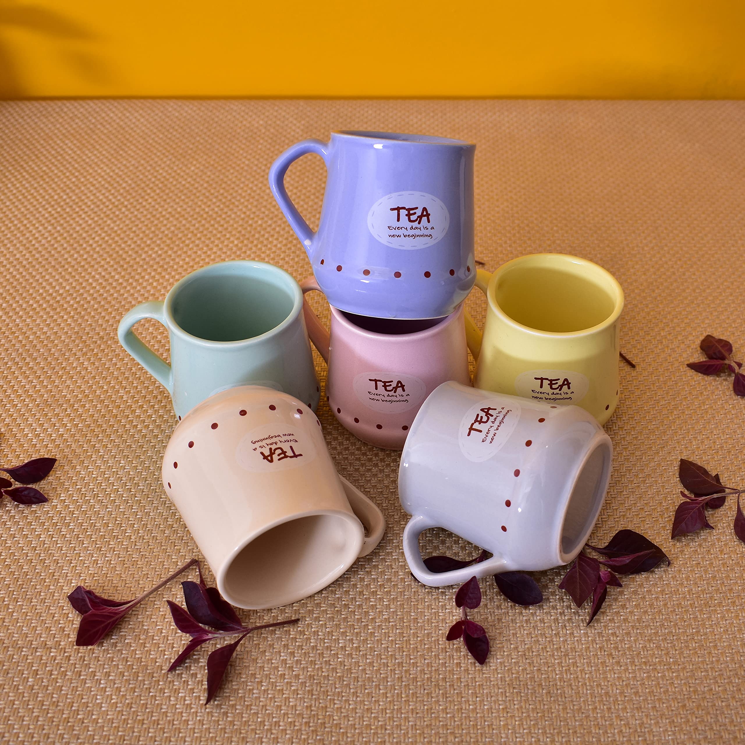 Kunhar Ceramic Coffee Mugs, Tea Cups - 6 Pieces, Multicolor, 180 ml