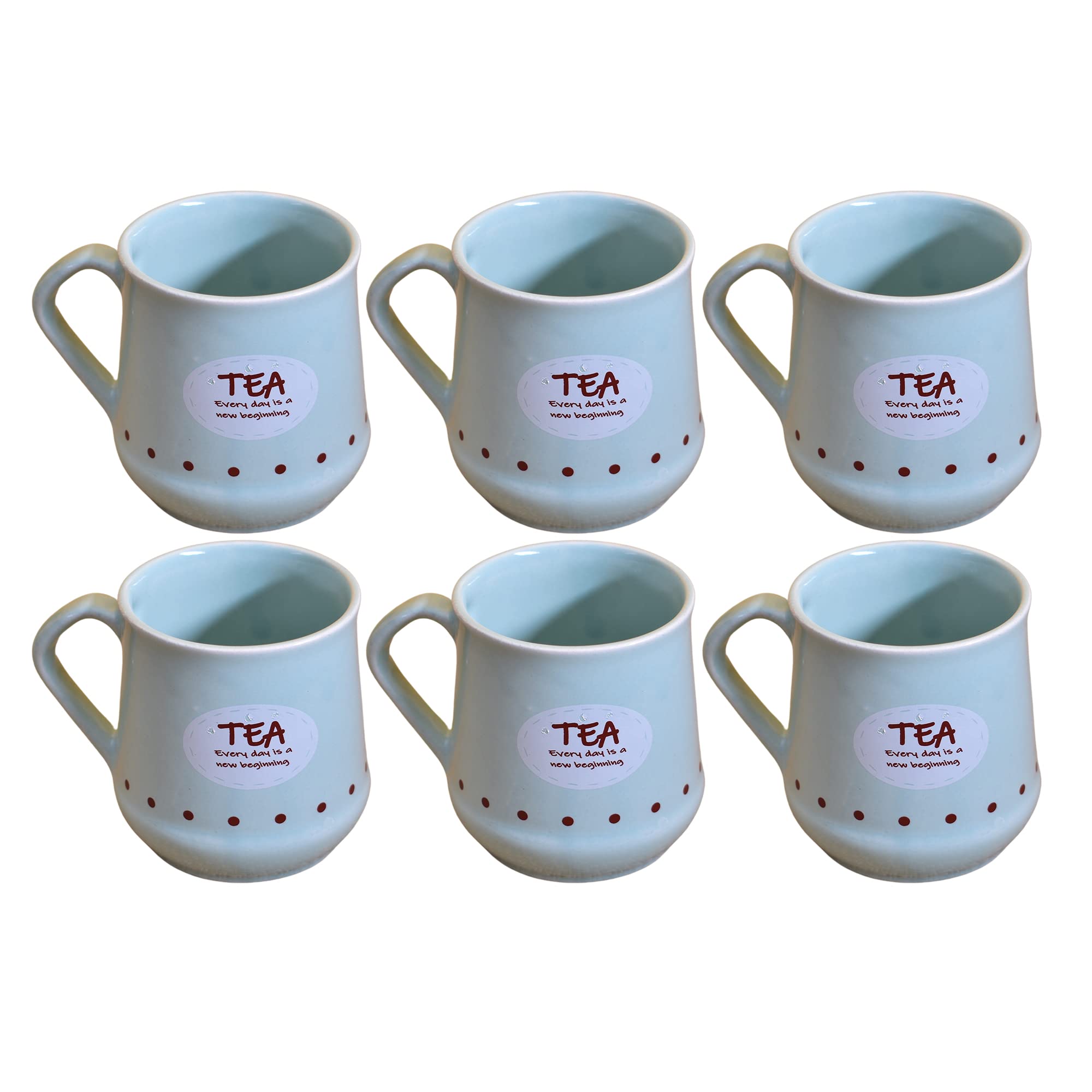 Kunhar Ceramic Tea Cups, Coffee Cups - 6 Pieces, Blue Hosta, 180 Ml