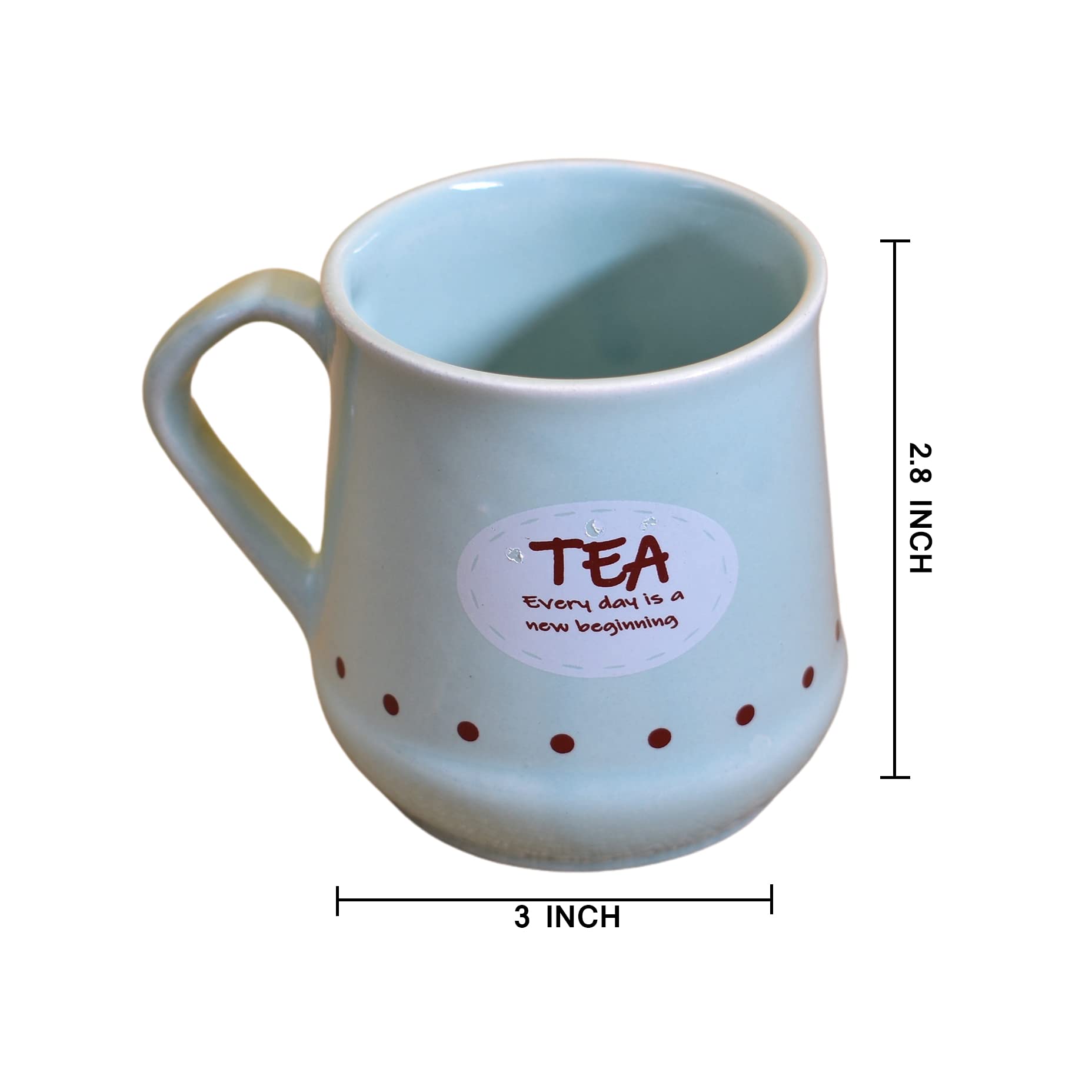 Kunhar Ceramic Tea Cups, Coffee Cups - 6 Pieces, Blue Hosta, 180 Ml