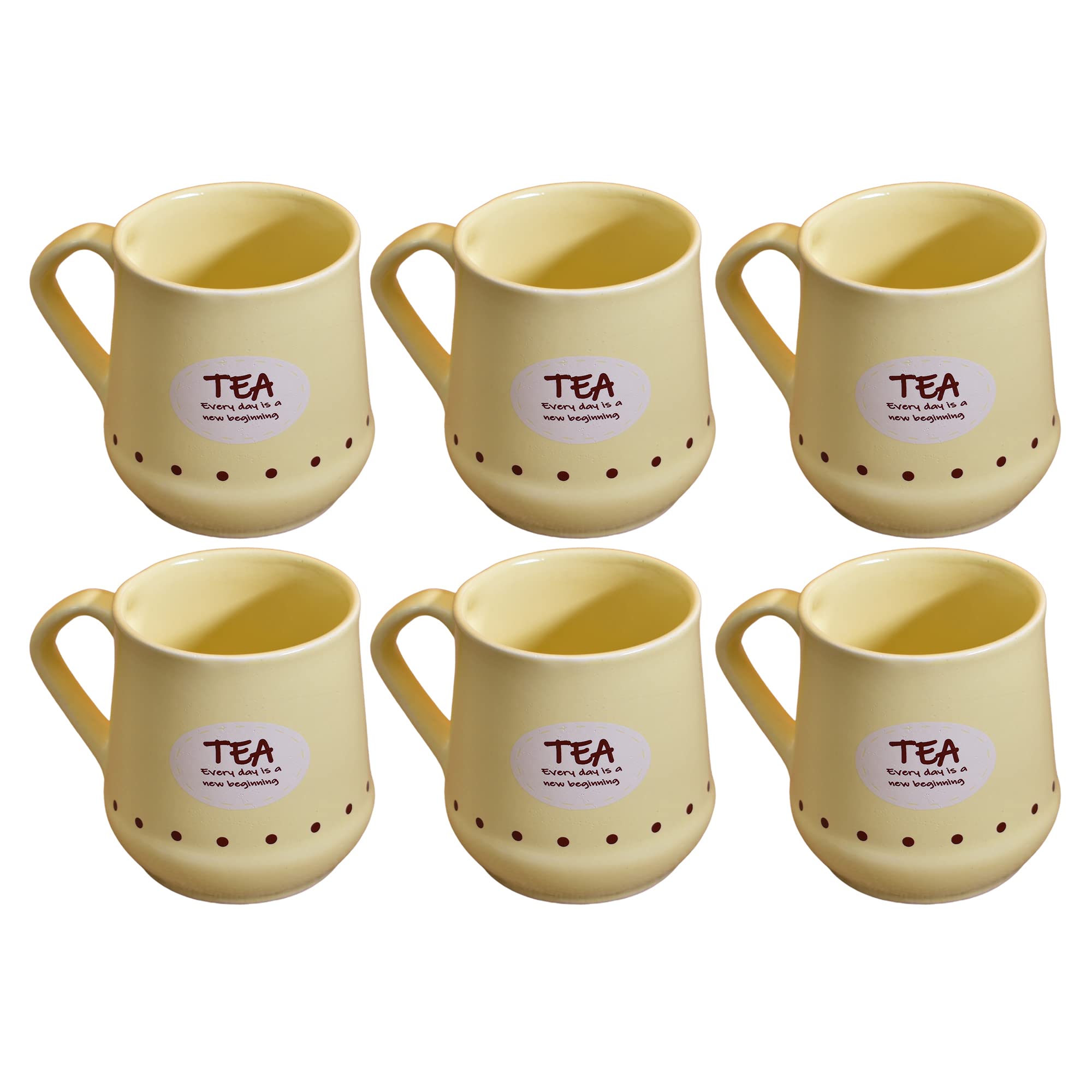 Kunhar Ceramic Tea Cups, Coffee Cups - 6 Pieces, Yellow, 180 Ml