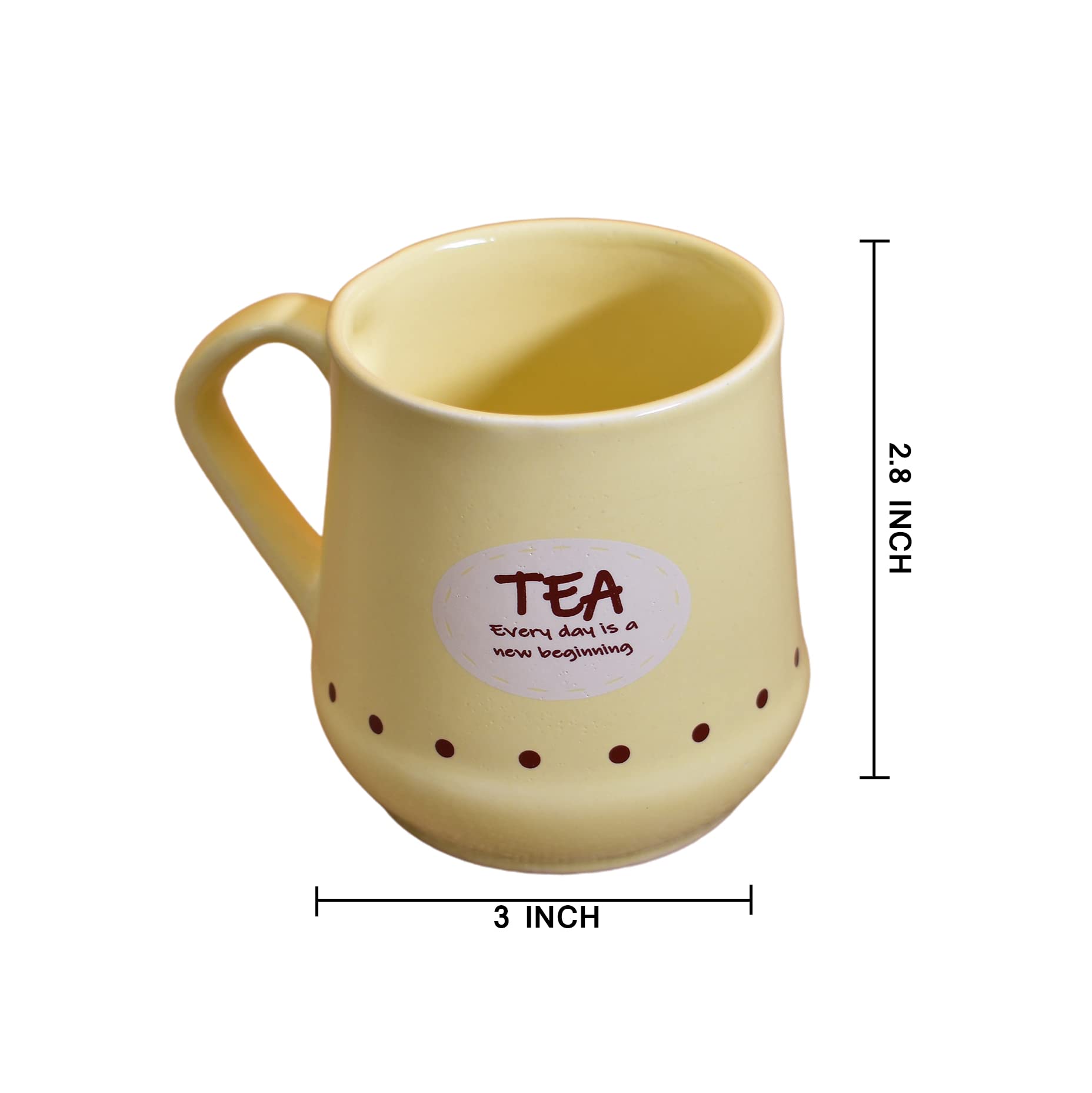 Kunhar Ceramic Tea Cups, Coffee Cups - 6 Pieces, Yellow, 180 Ml
