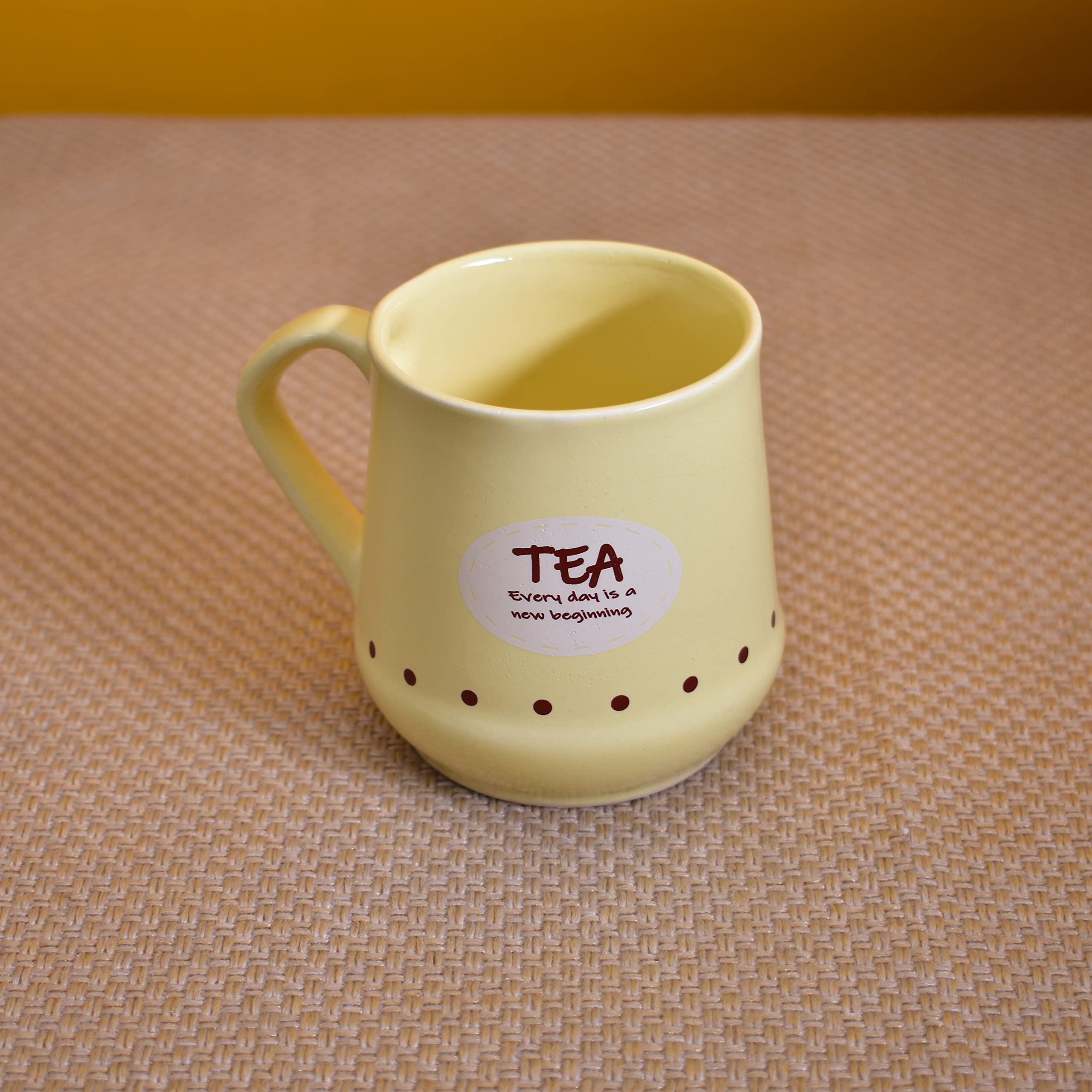 Kunhar Ceramic Tea Cups, Coffee Cups - 6 Pieces, Yellow, 180 Ml