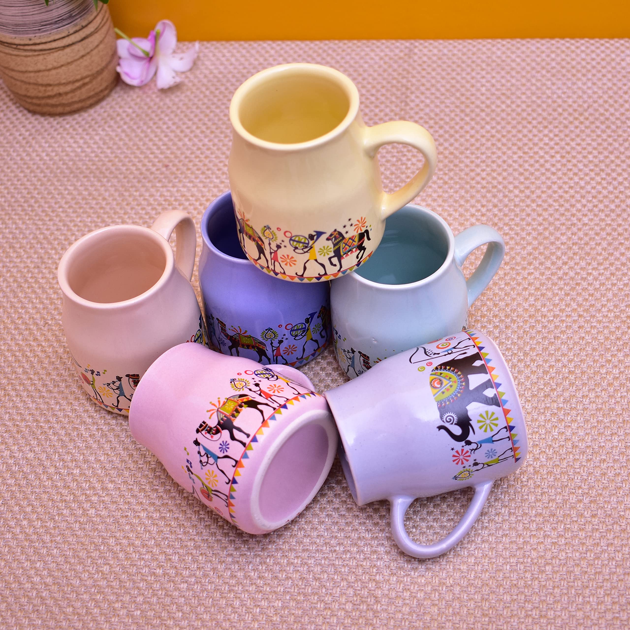 Kunhar Ceramic Multicolor Can Shape Tea Cup, Coffee Mug, Milk Mug (160 Ml Set of 6)