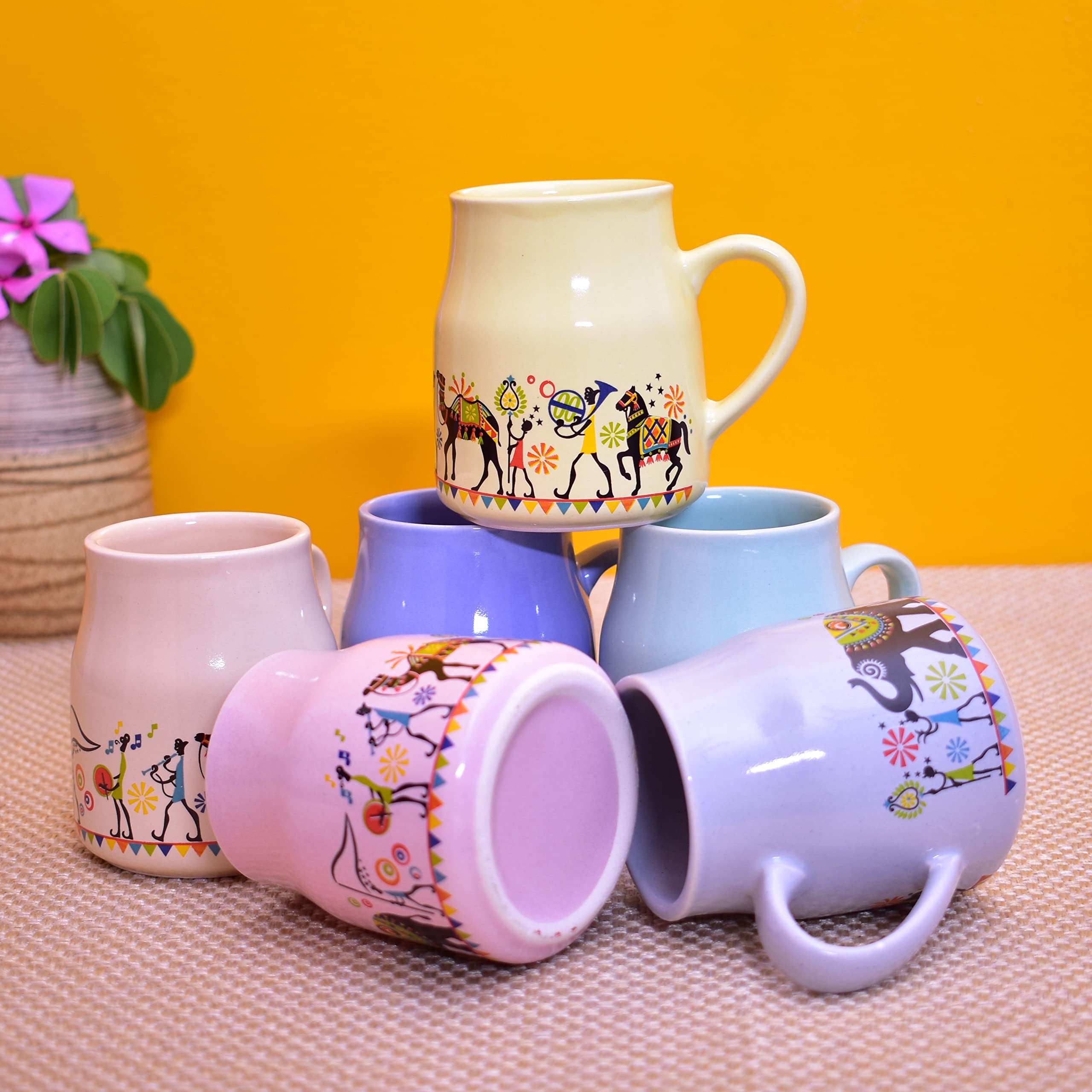 Kunhar Ceramic Multicolor Can Shape Tea Cup, Coffee Mug, Milk Mug (160 Ml Set of 6)