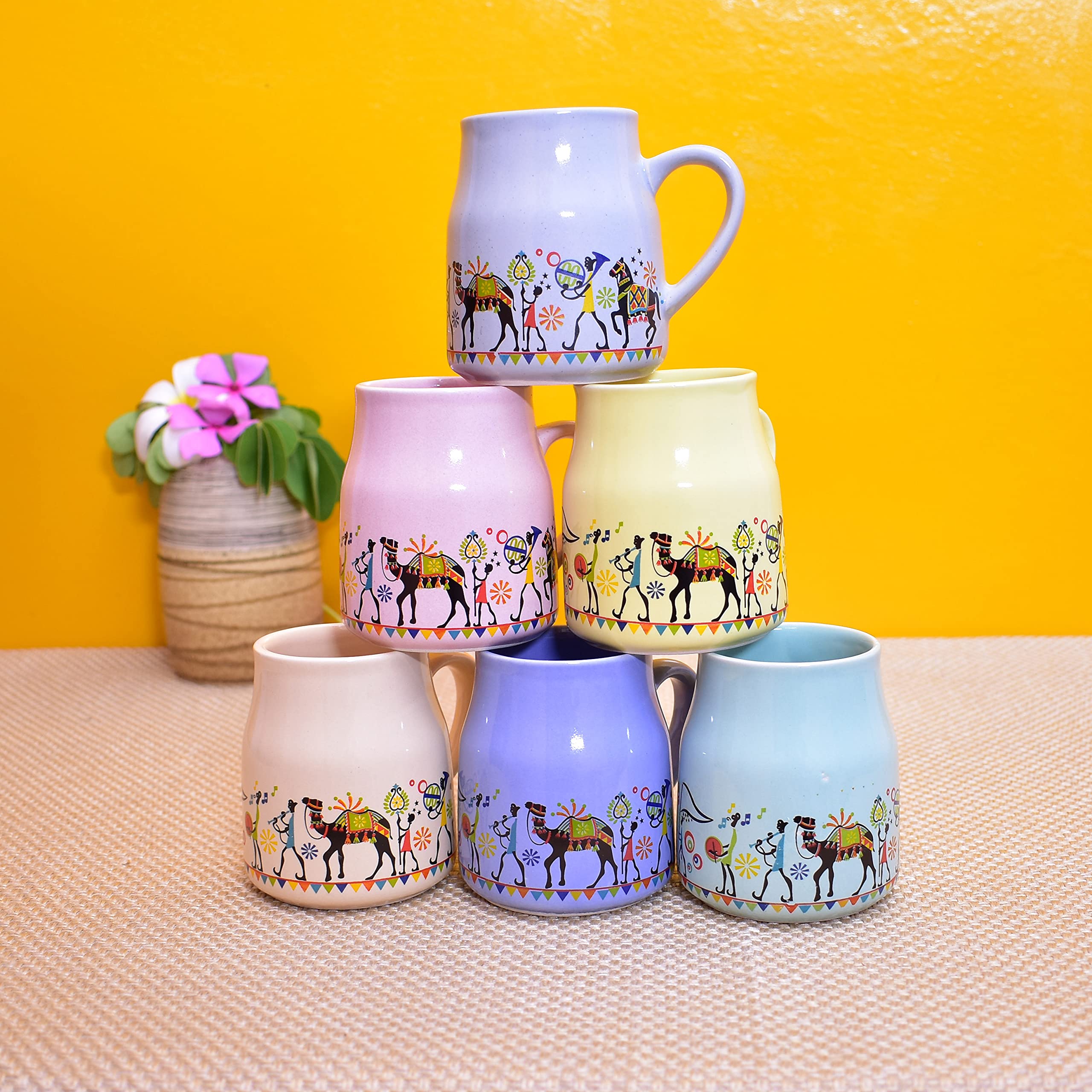 Kunhar Ceramic Multicolor Can Shape Tea Cup, Coffee Mug, Milk Mug (160 Ml Set of 6)