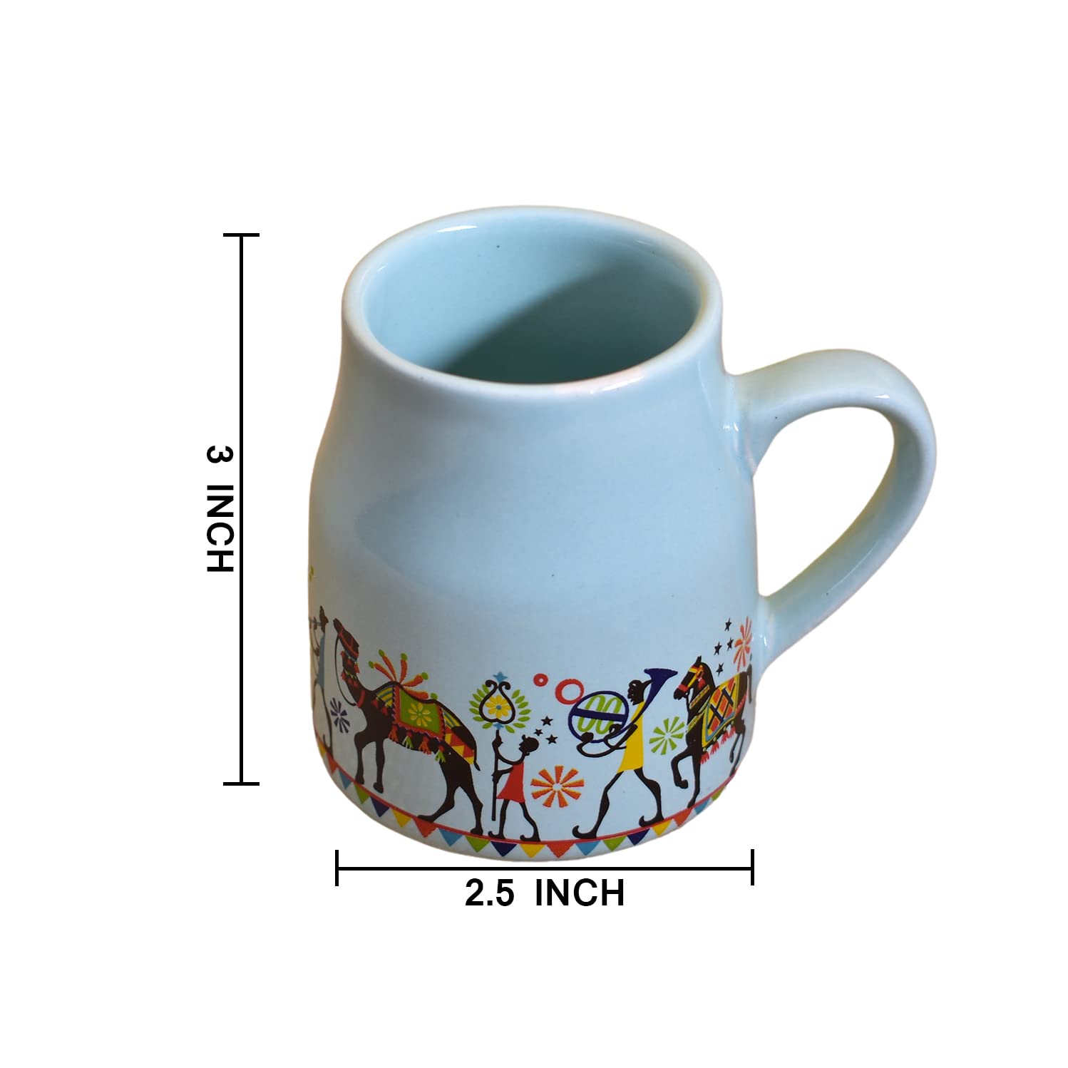 Kunhar Ceramic Tea Cups, Coffee Cups - 6 Pieces, Blue Hosta, 160 Ml