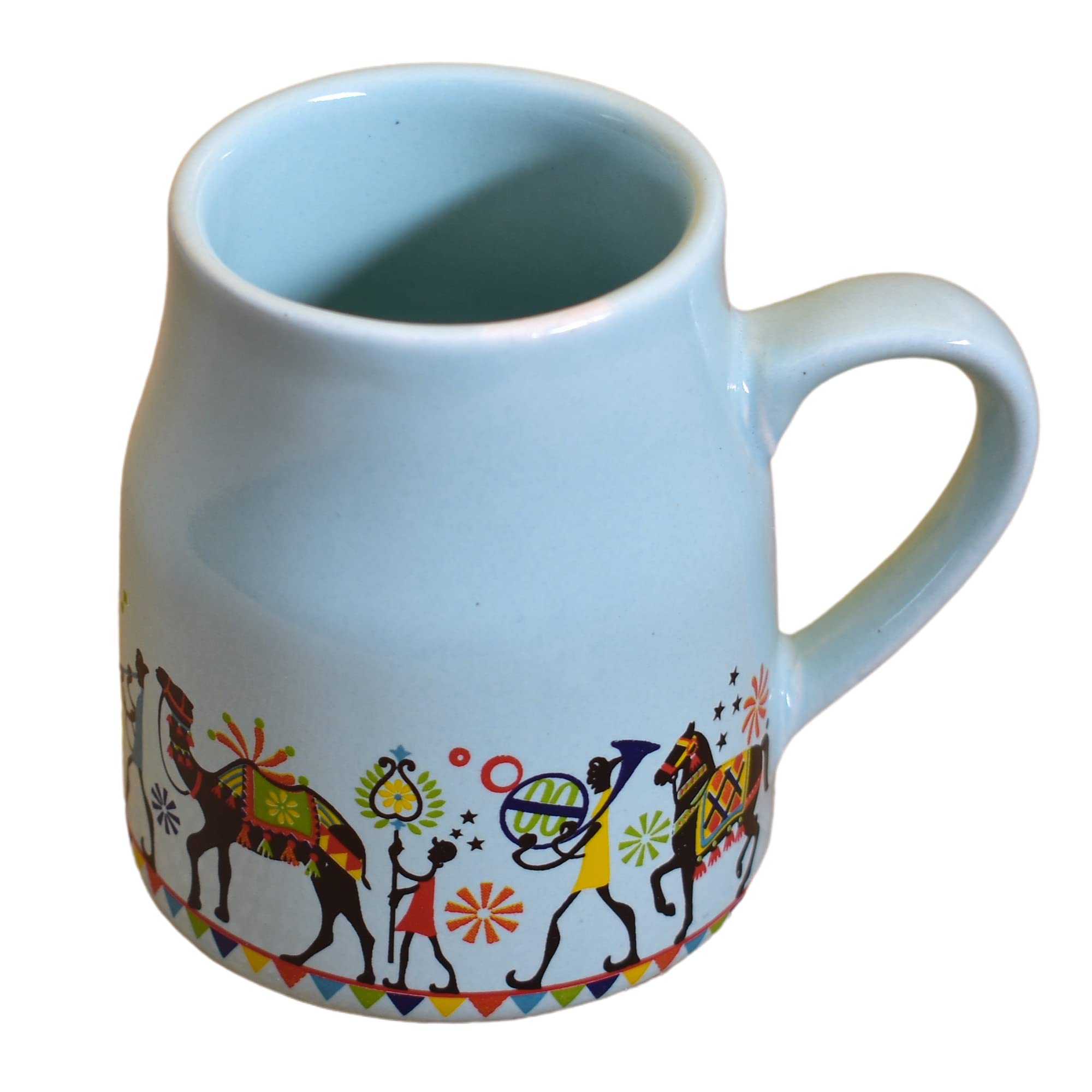 Kunhar Ceramic Tea Cups, Coffee Cups - 6 Pieces, Blue Hosta, 160 Ml