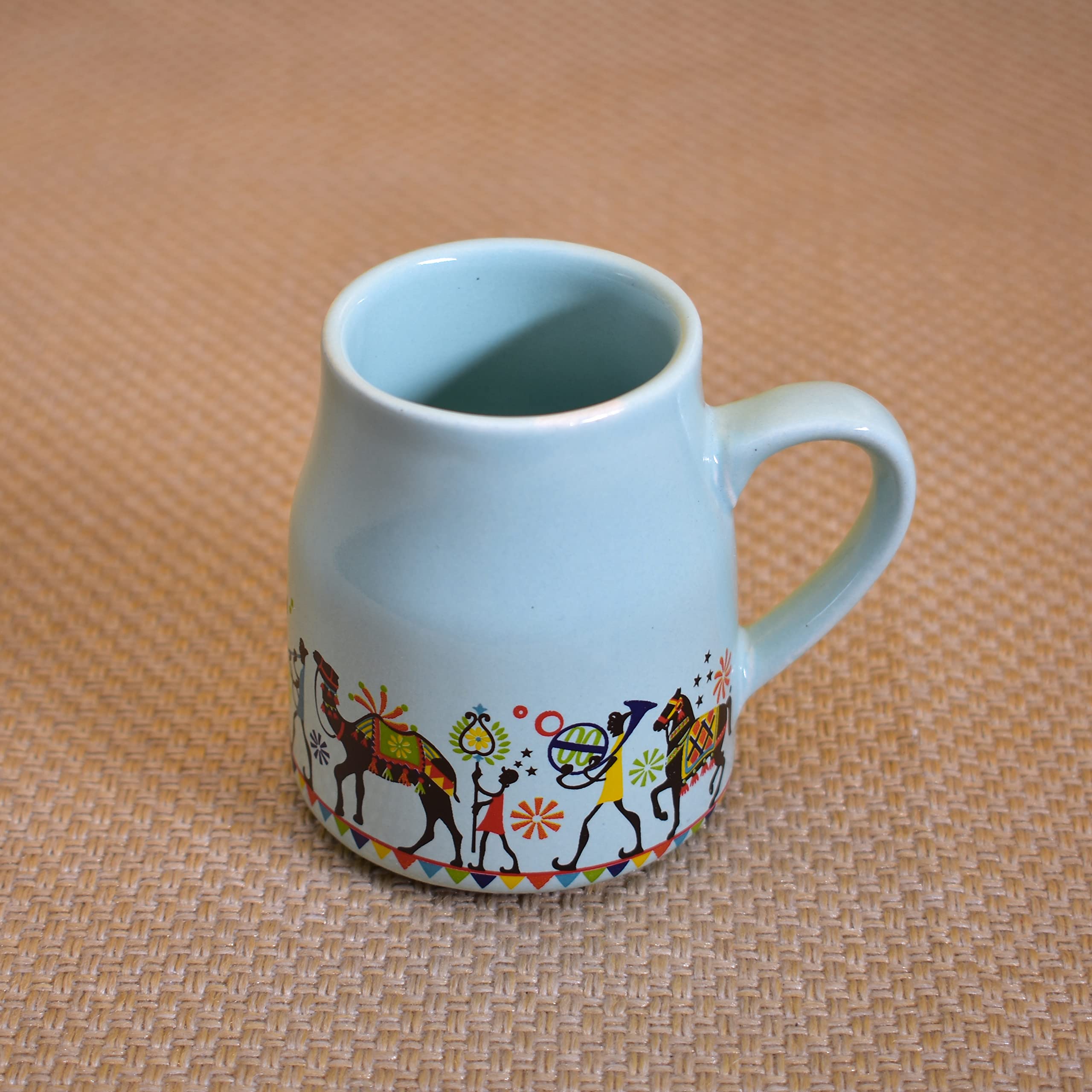 Kunhar Ceramic Tea Cups, Coffee Cups - 6 Pieces, Blue Hosta, 160 Ml