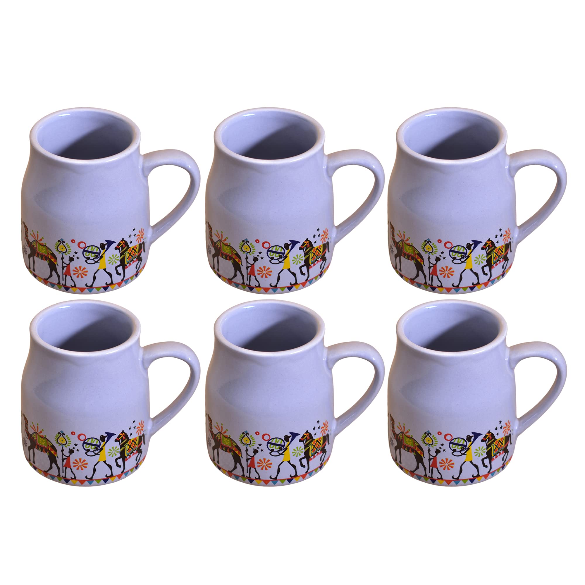 Kunhar Ceramic Tea Cups, Coffee Cups - 6 Pieces, Rock Blue, 160 Ml