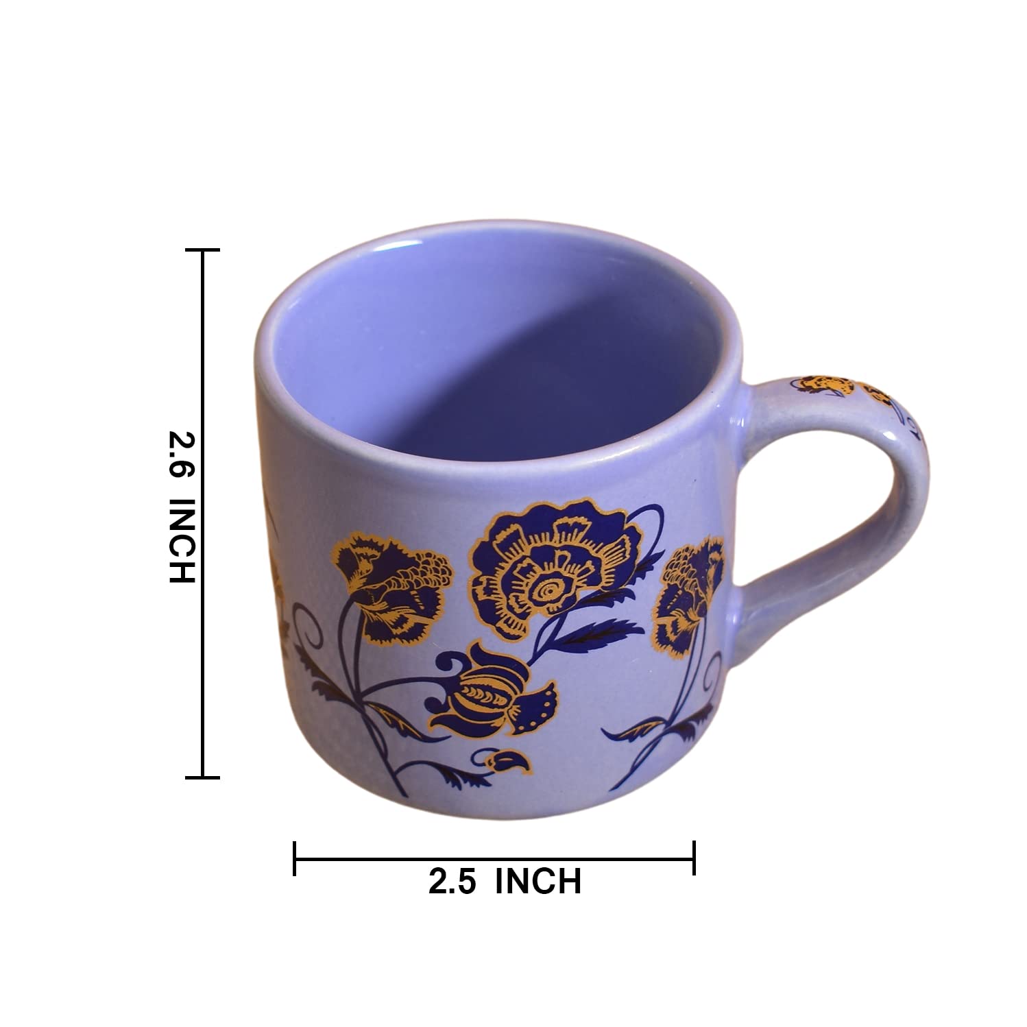 Kunhar Ceramic Tea Cups, Coffee Cups - 6 Pieces, Soft Blue, 120 Ml