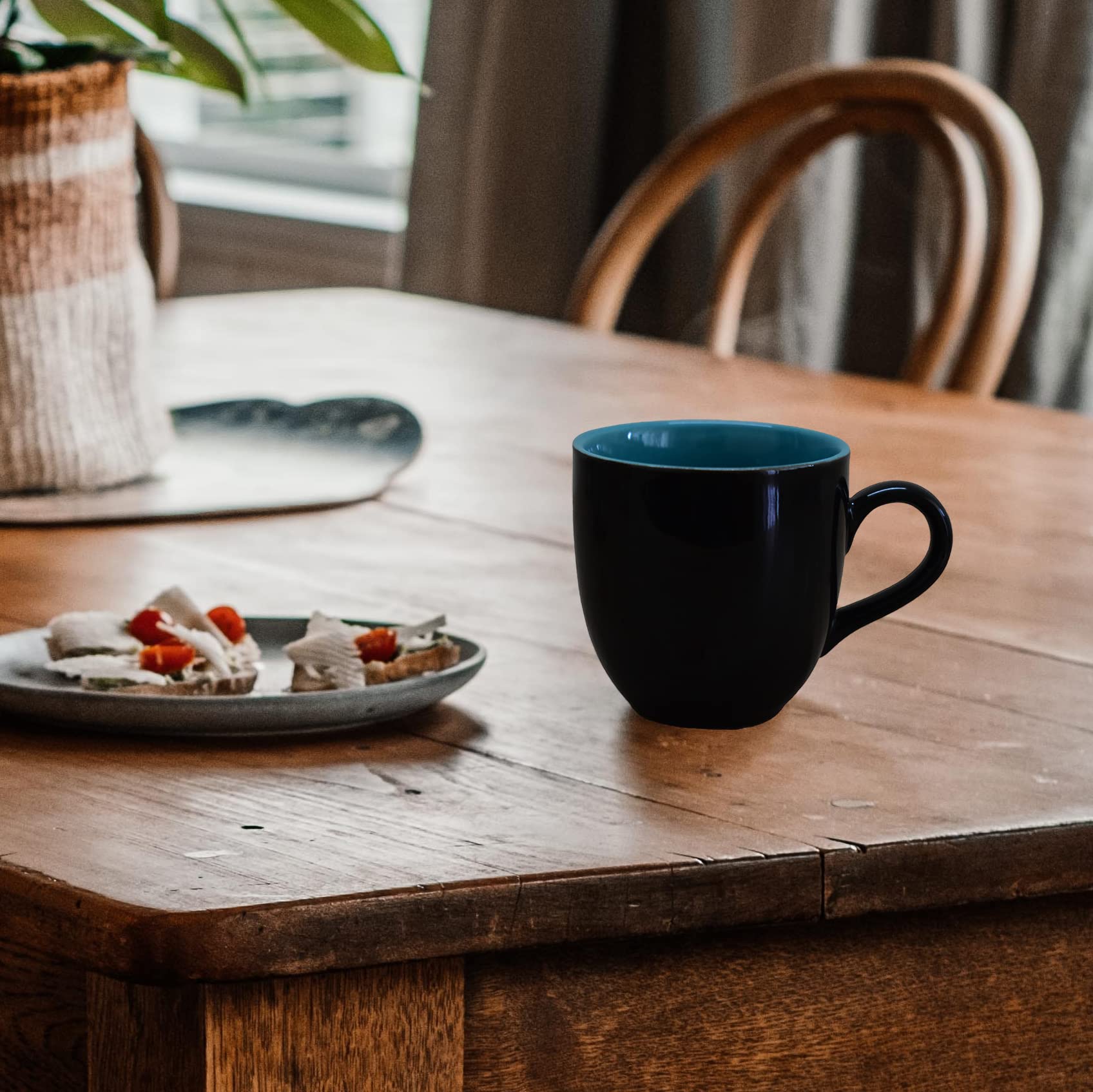 Kunhar Ceramic Tea Cup - 150 Ml, 4 Pieces, Black Blue