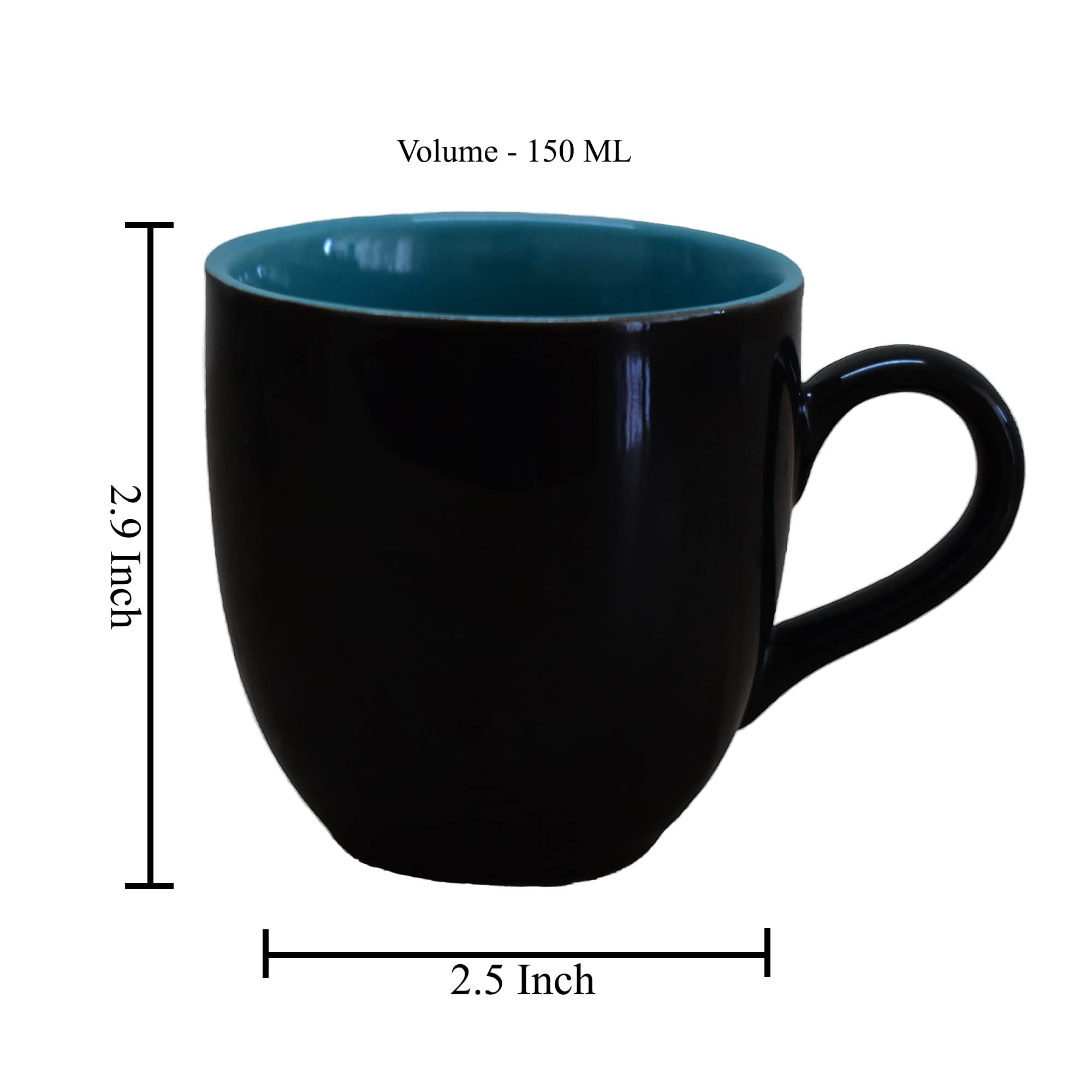 Kunhar Ceramic Tea Cup - 150 Ml, 6 Pieces, Black Blue