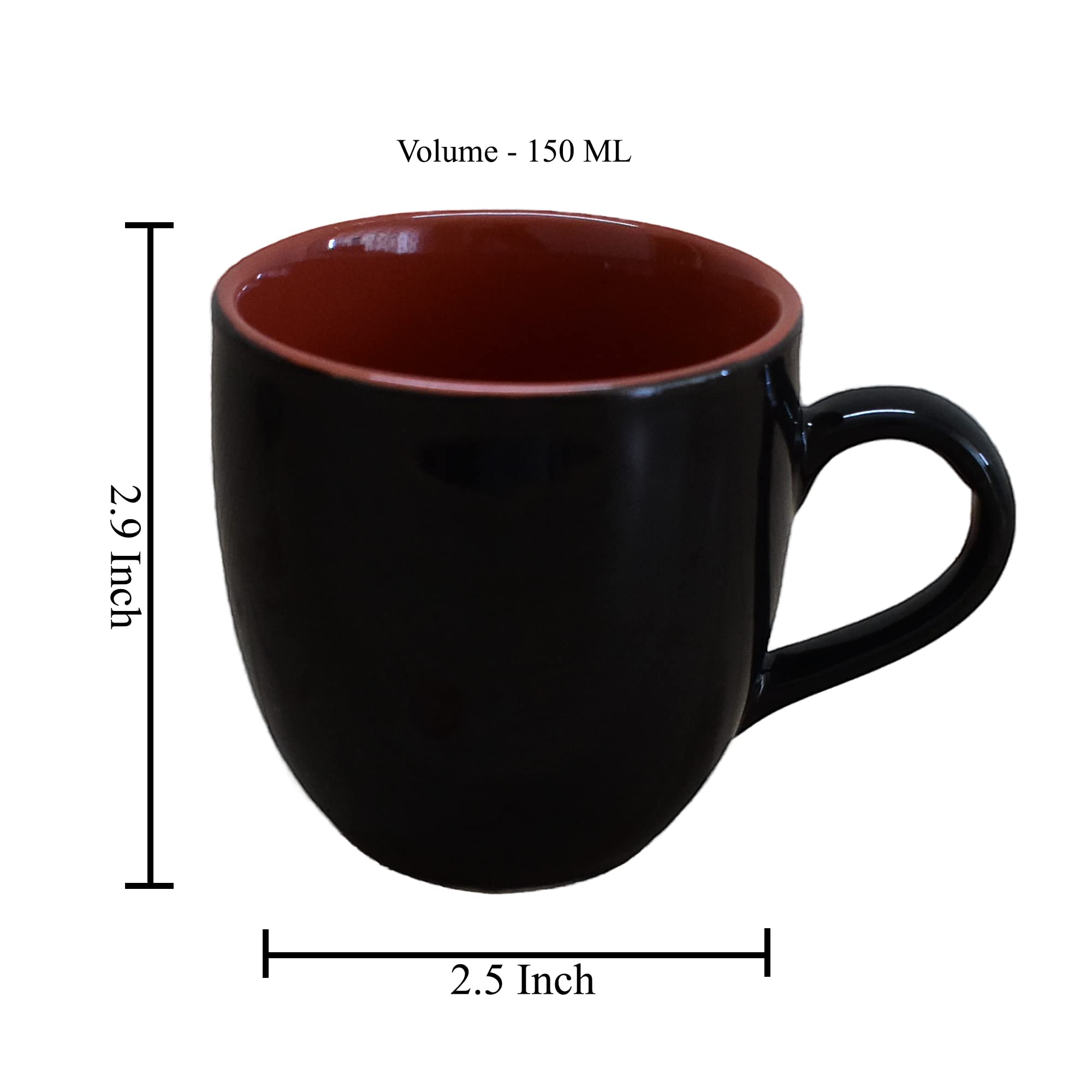 Kunhar Ceramic Tea Cup - 150 Ml, 4 Pieces, Black Red