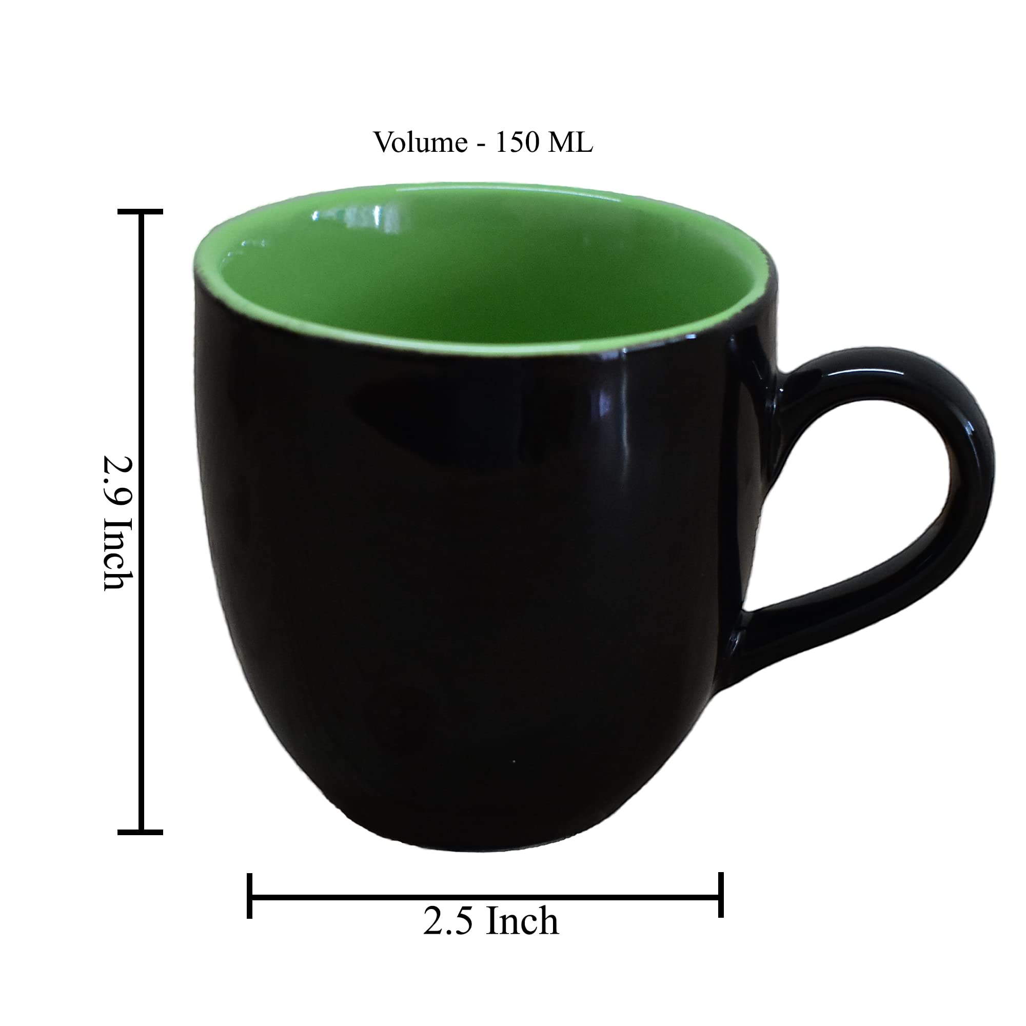Kunhar Ceramic Tea Cup - 150 Ml, 6 Pieces, Black Green