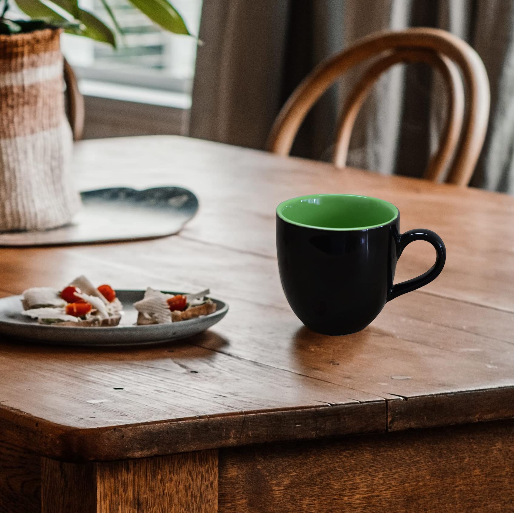 Kunhar Ceramic Tea Cup - 150 Ml, 6 Pieces, Black Green