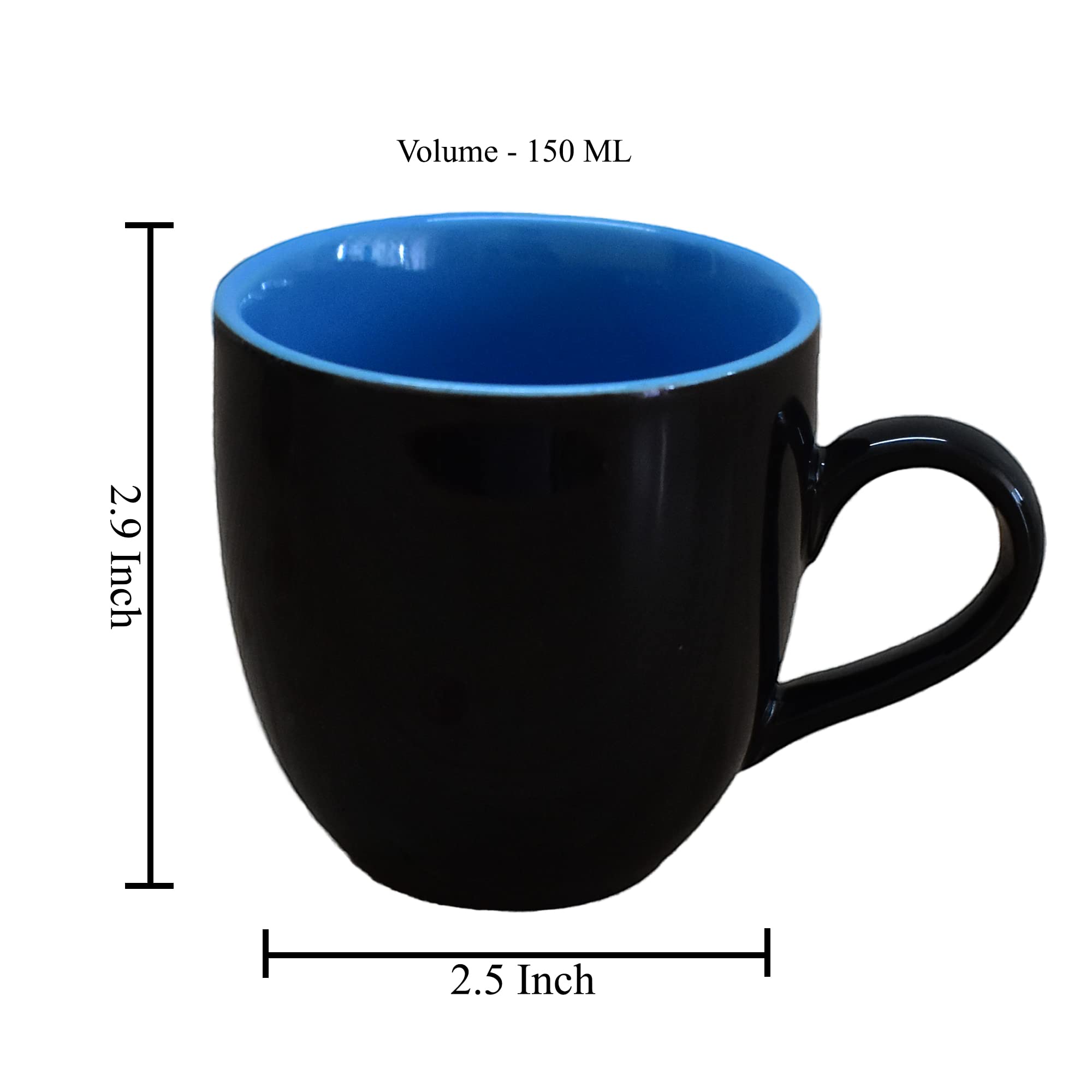 Kunhar Ceramic Tea Cup - 150 Ml, 6 Pieces, Nile Blue