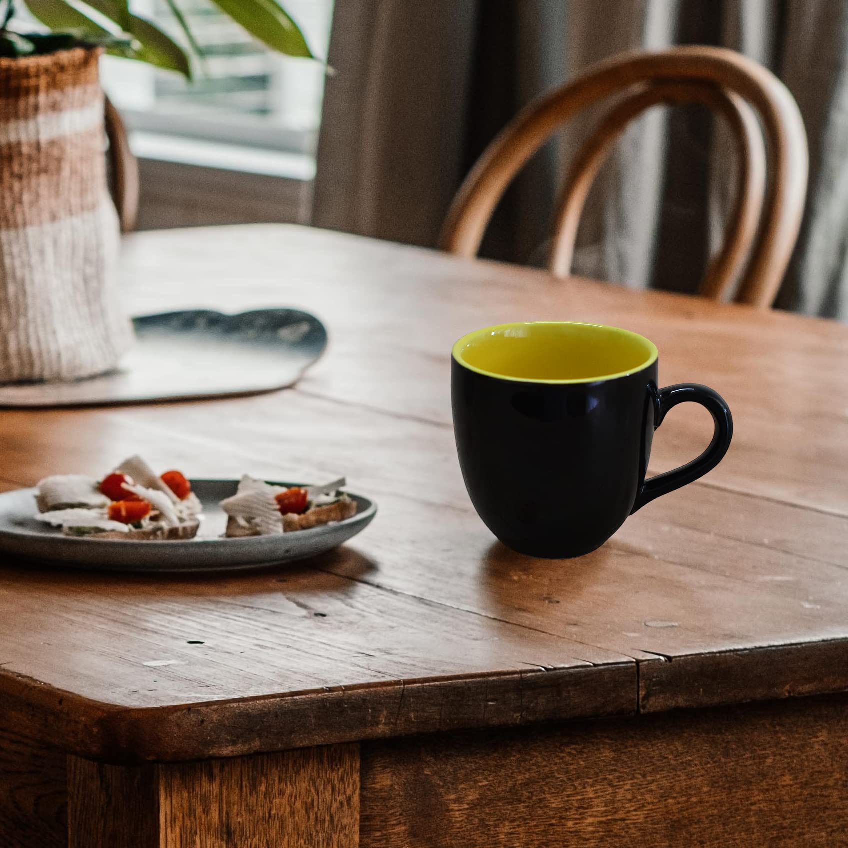 Kunhar Ceramic Tea Cup - 150 Ml, 4 Pieces, Black Yellow