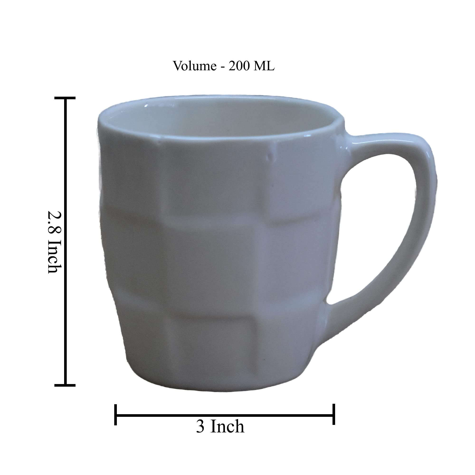 Kunhar Ceramic Tea Cup - 200 Ml, 6 Pieces, White