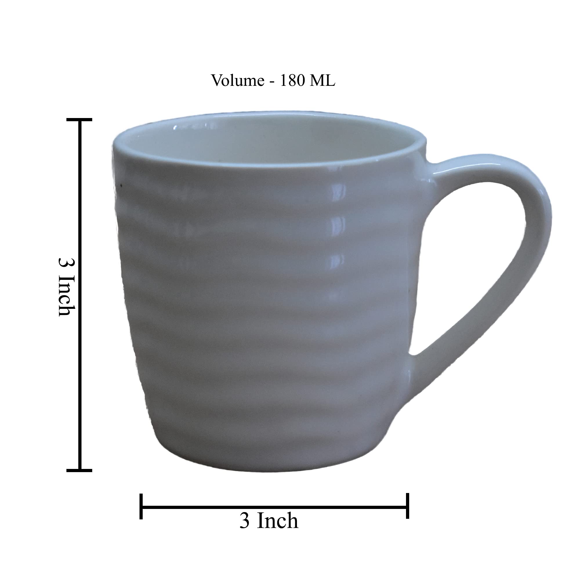 Kunhar Ceramic Tea Cup - 180 Ml, 6 Pieces, White