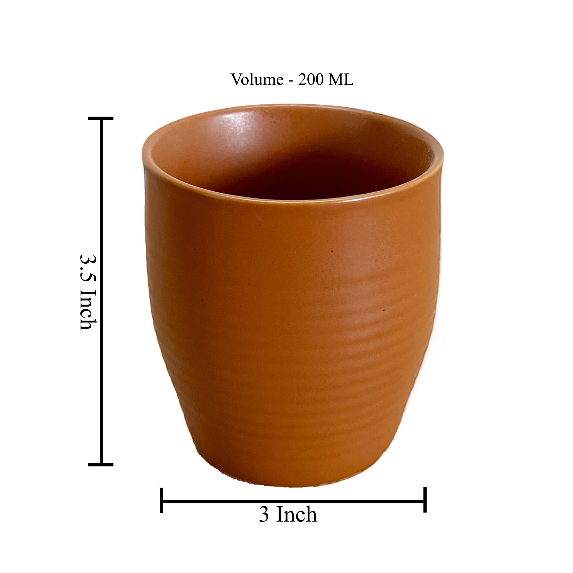 Kunhar Terracotta Clay Kullad Tea Cups Set & Chai Kullads Cup Set - 200 Ml, 6 Pieces, Brown