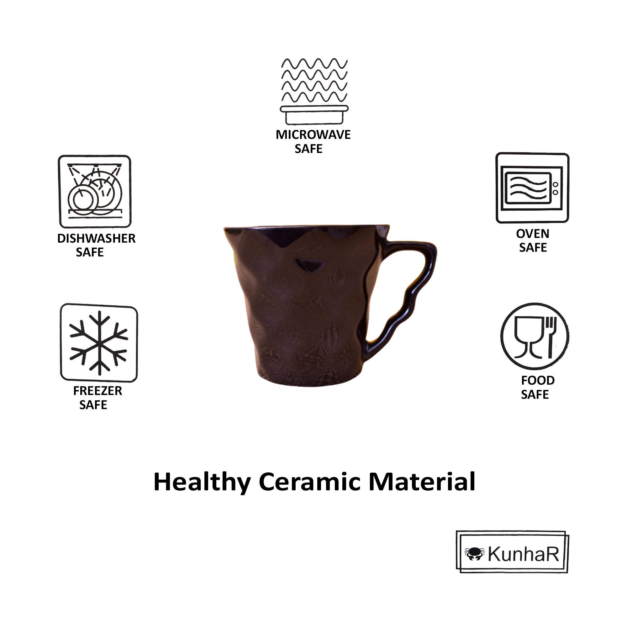 Kunhar Ceramic Diamond Cut Shape Tea Cups and Snack Tray (6 Cups 150 ML and 2 Snack Trays)