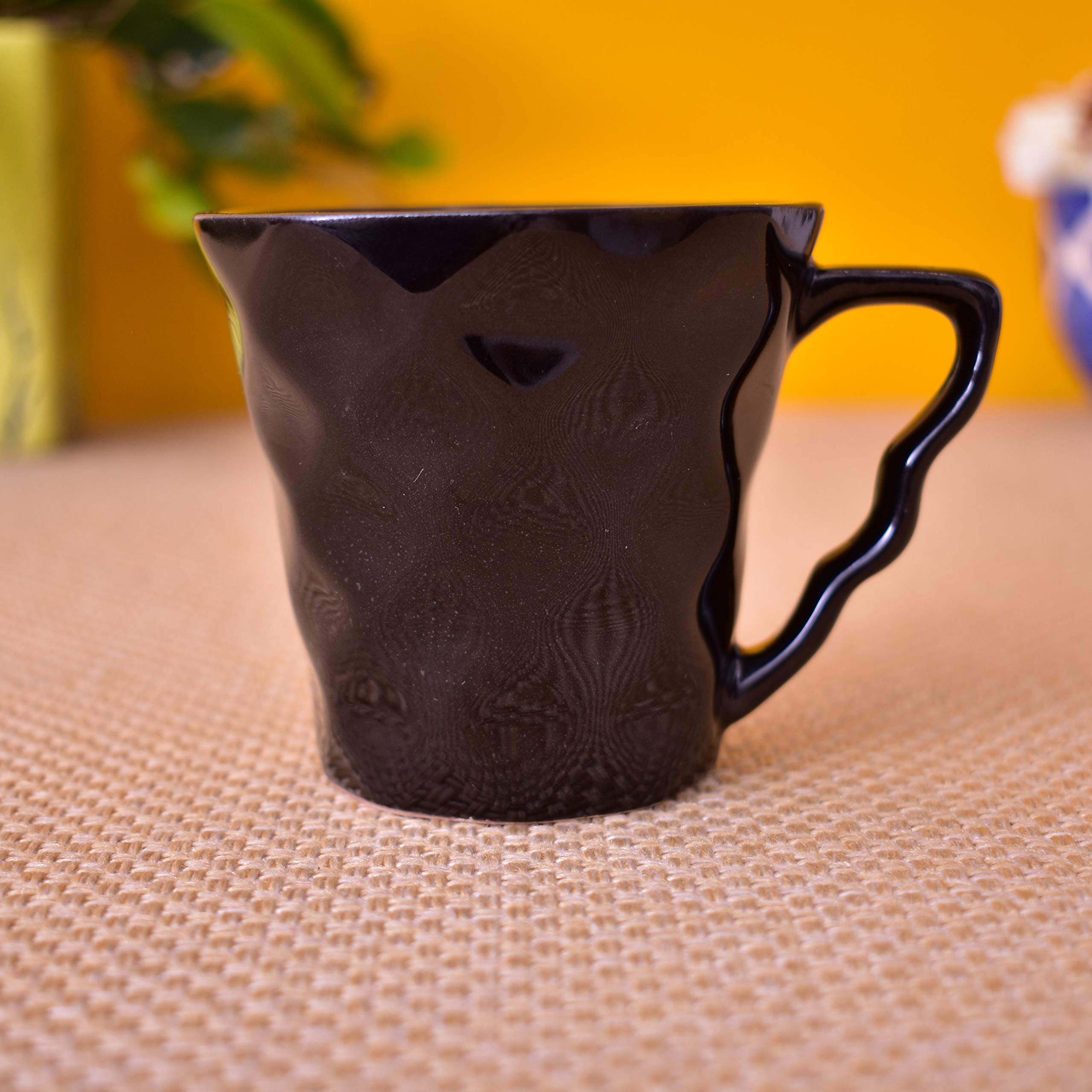 Kunhar Ceramic Diamond Cut Shape Tea Cups and Snack Tray (6 Cups 150 ML and 2 Snack Trays)