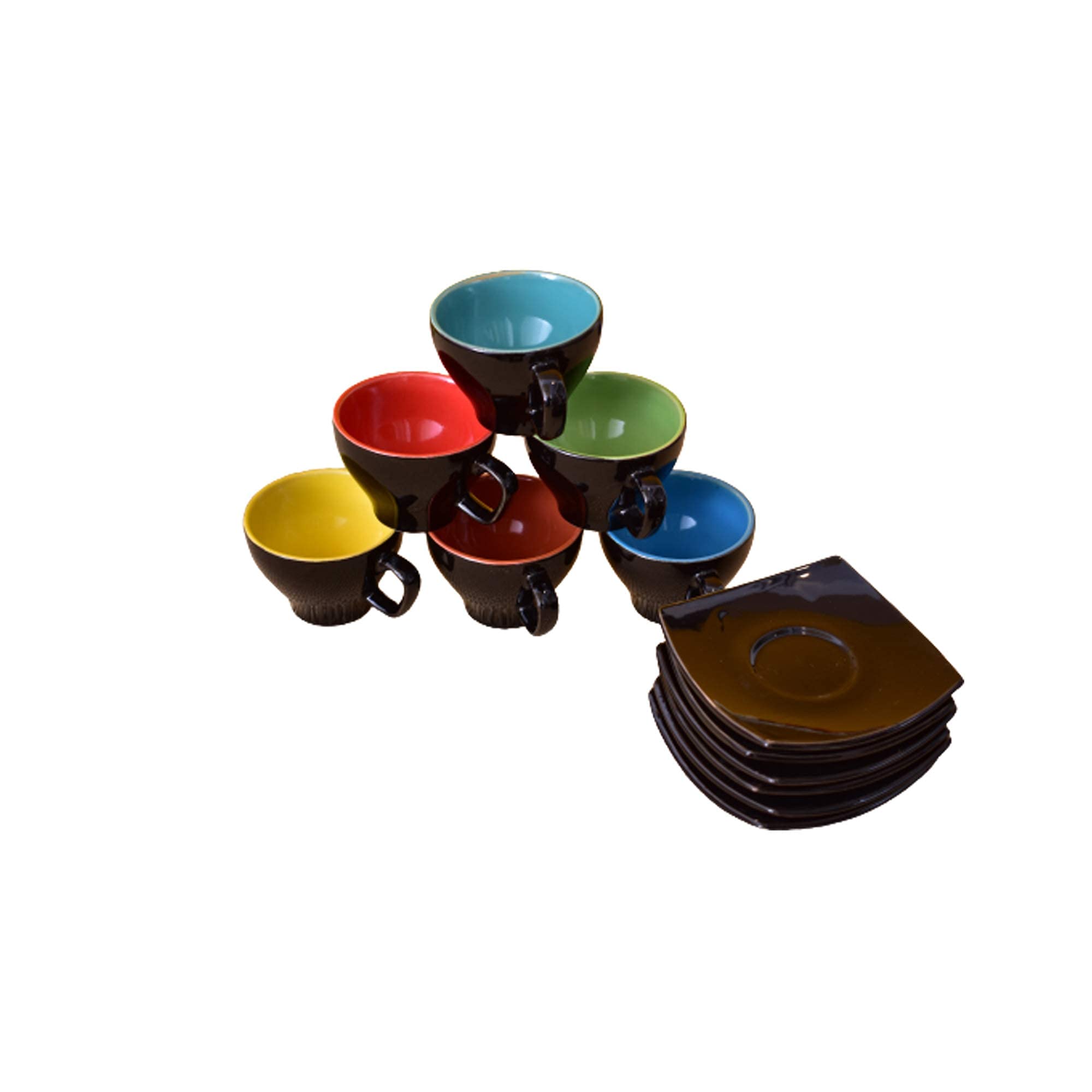 Kunhar Ceramic Tea Cups and Saucers (6 Cups 140 ML and 6 Saucers)