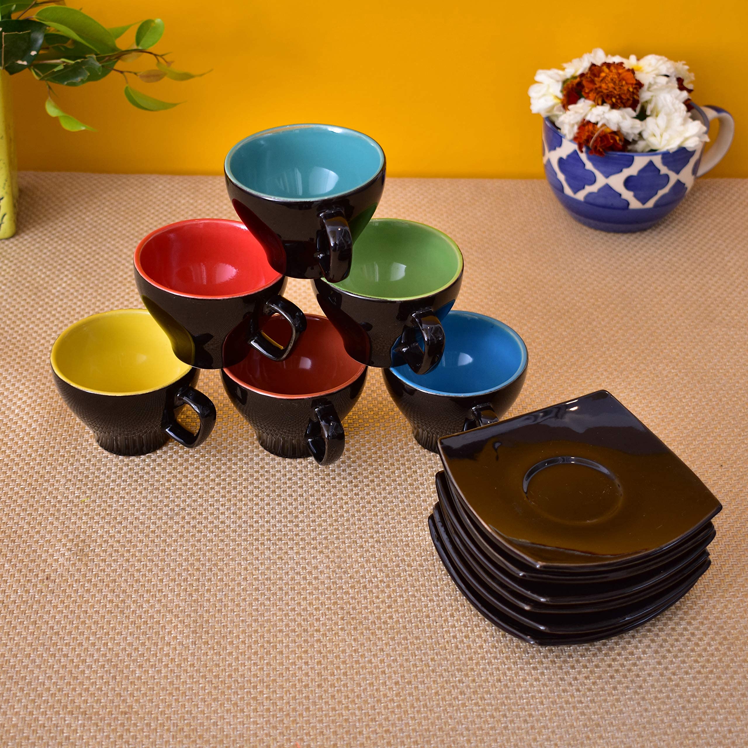 Kunhar Ceramic Tea Cups and Saucers (6 Cups 140 ML and 6 Saucers)