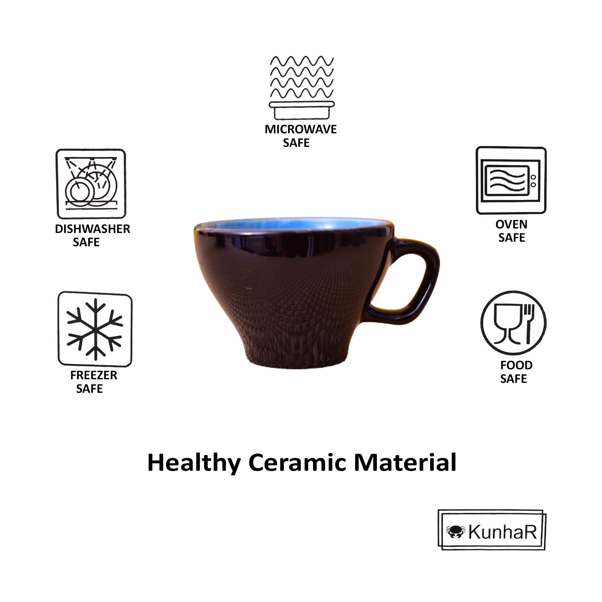 Kunhar Ceramic Tea Cups and Saucers (6 Cups 140 ML and 6 Saucers)