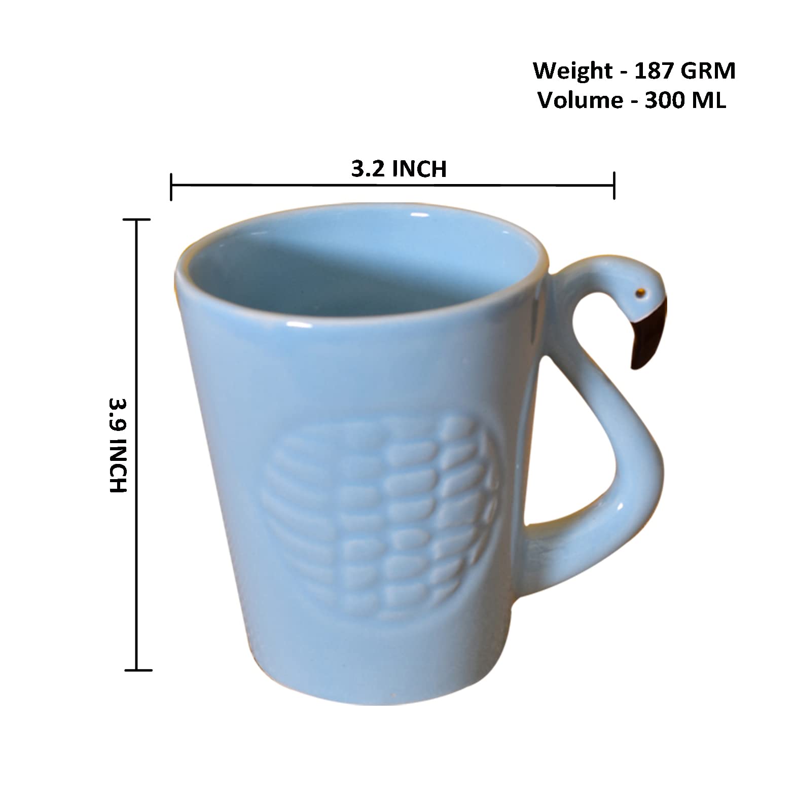 Kunhar Ceramic Milk Mugs, Coffee Mugs - 1 Piece, Light Grey Blue, 300ml