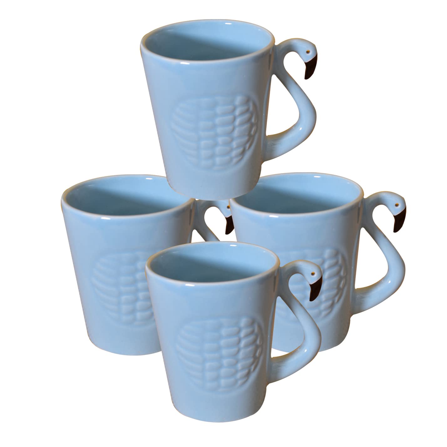 Kunhar Ceramic Milk Mugs, Coffee Mugs - 4 Pieces, Light Grey Blue, 300ml