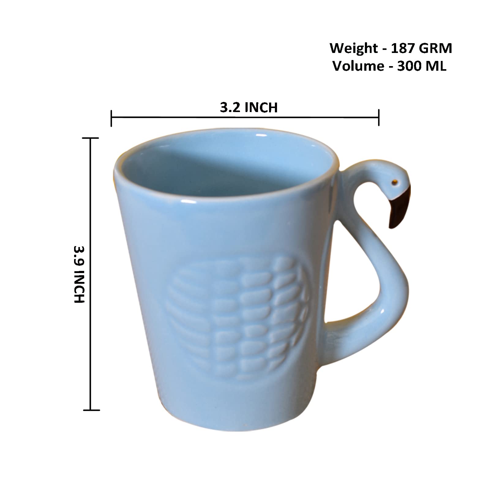 Kunhar Ceramic Milk Mugs, Coffee Mugs - 4 Pieces, Light Grey Blue, 300ml
