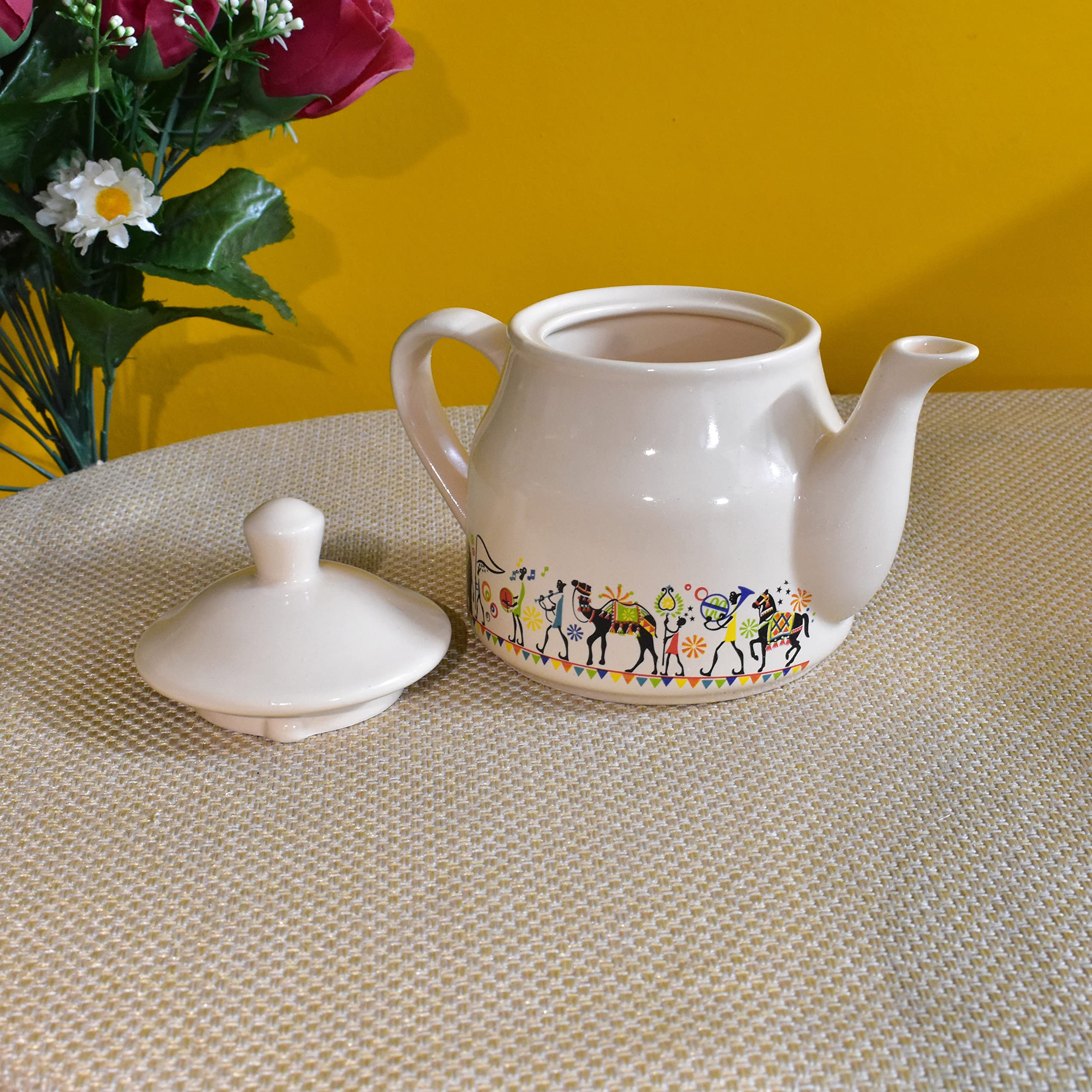 Kunhar Ceramic 6 Cups and 1 Kettle Tea Cup Set - Multicolor