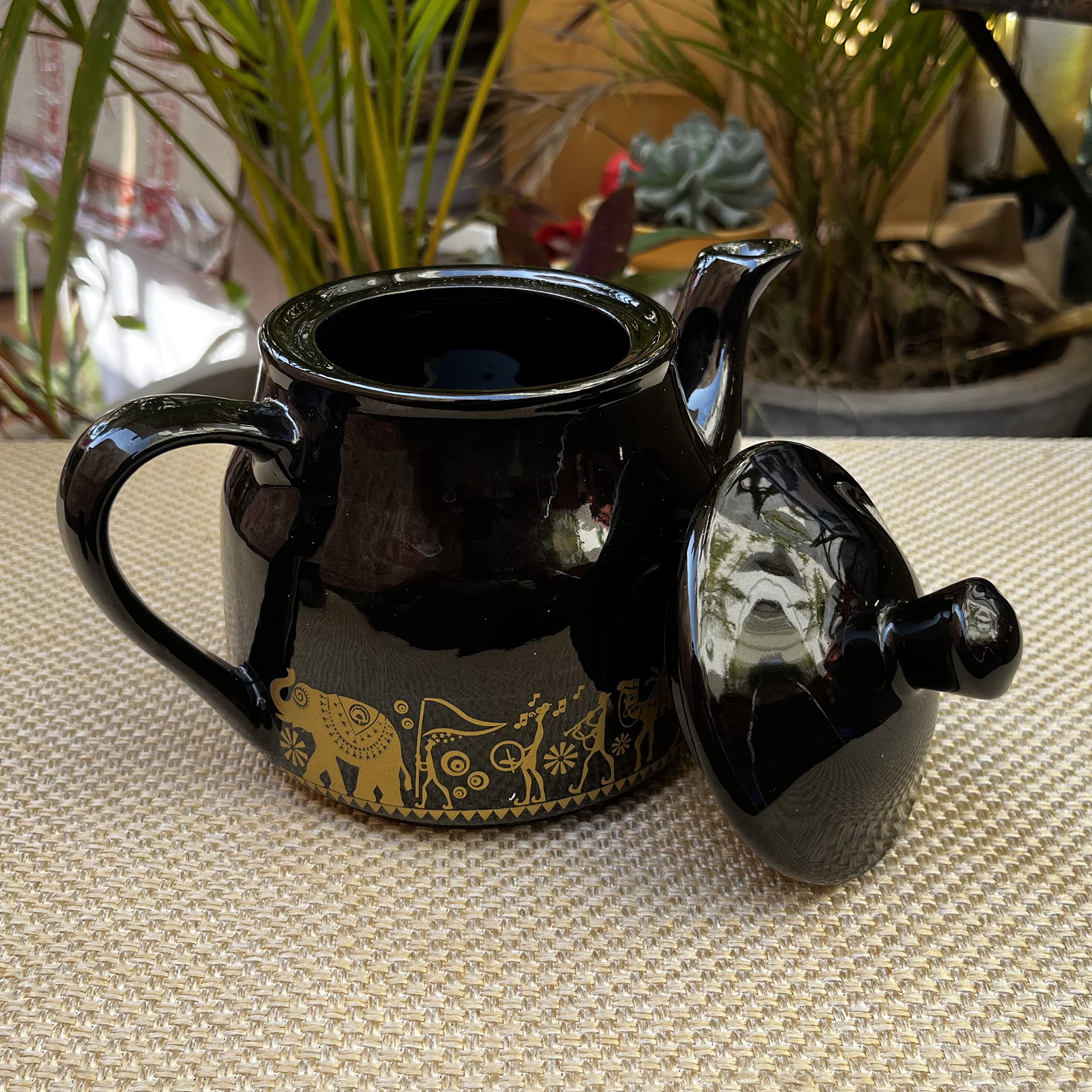 Kunhar Ceramic Morning Set, Black Shine (6 Cups and 1 Teapot)