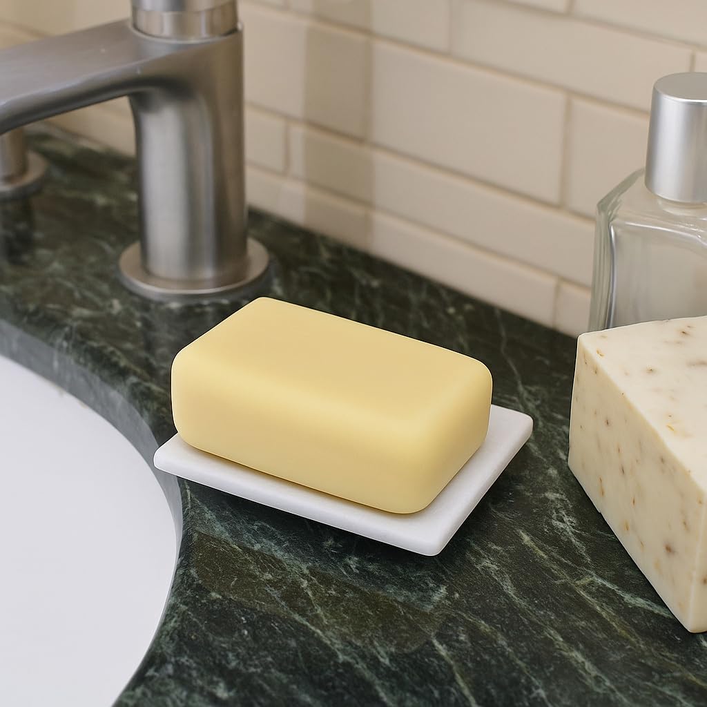 KunhaR White Marble Soap Dish Set of 2 | Handcrafted Stone Tray for Bathroom, Sink & Shower