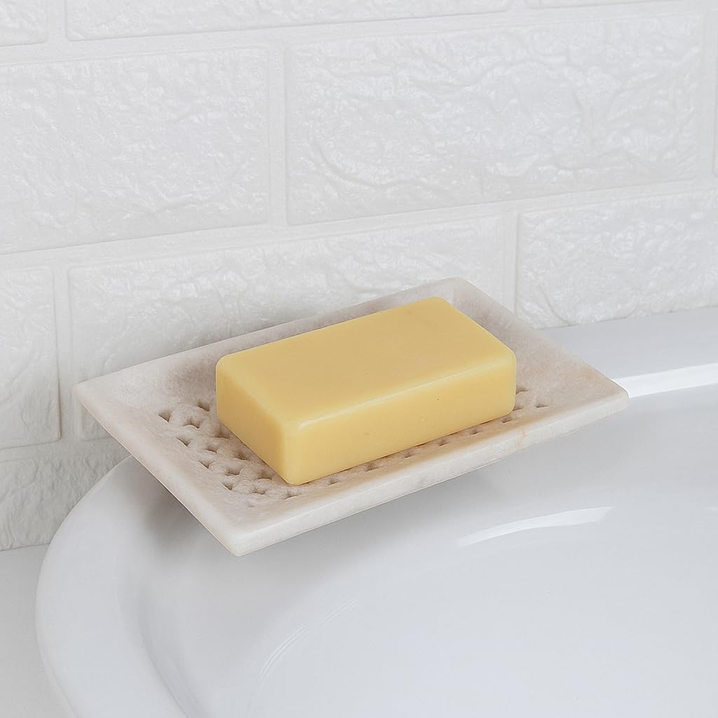 KunhaR White Marble Soap Dish Set of 2 | Handcrafted Stone Tray for Bathroom, Sink & Shower