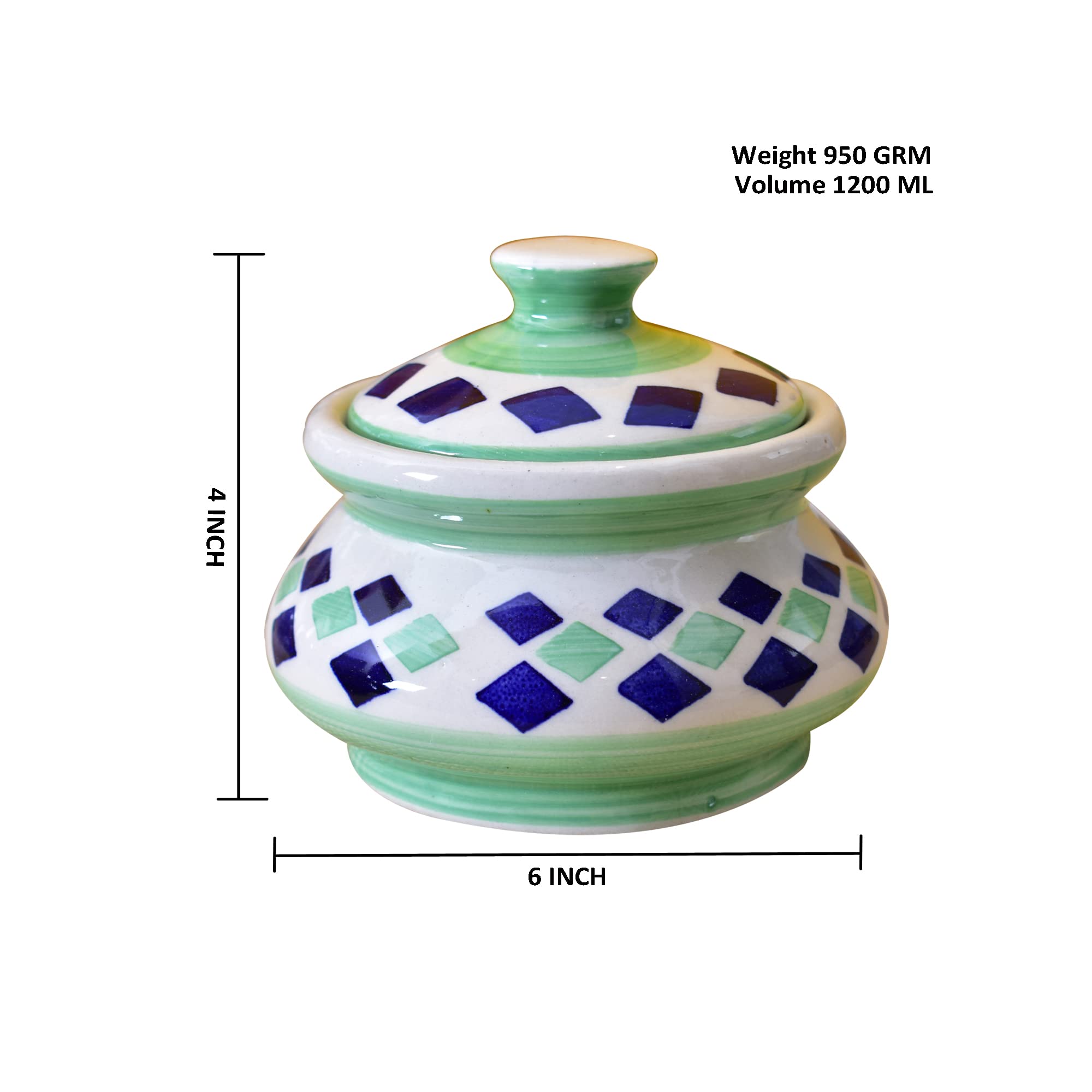 Kunhar Ceramic Handi 1200 Ml, Green