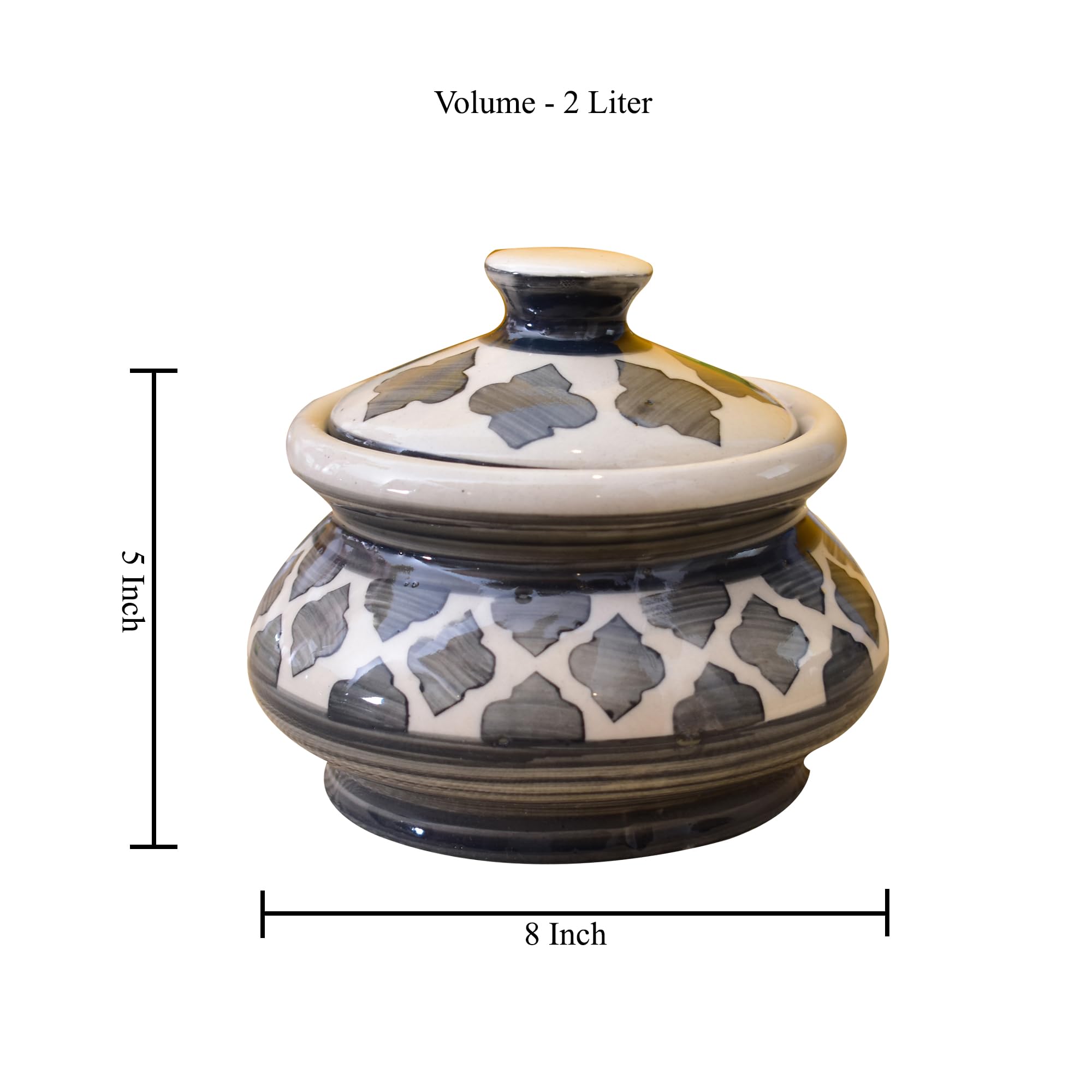 KunhaR Ceramic Handi 2 Liter, 1 Piece, Grey Chidi, (Size 1 No)