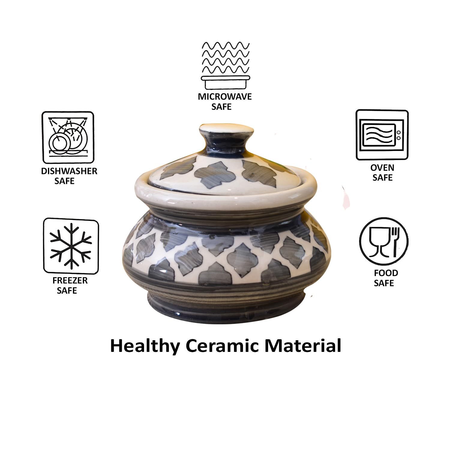 KunhaR Ceramic Handi 2 Liter, 1 Piece, Grey Chidi, (Size 1 No)